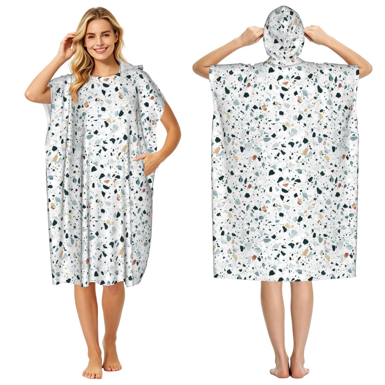 Poadnly Terrazzo Marble Pastel, Adult Hooded Beach Towel 90 x 110 cm,Changing Bath Robe, Surf Poncho Towel For Women Men