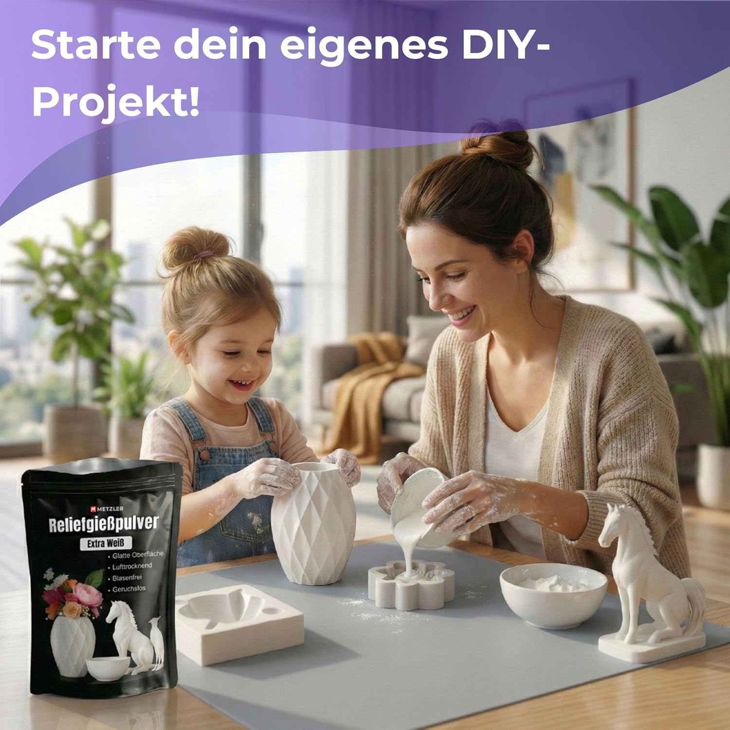 Metzler® Gießpulver extra weiß blasenfrei und detailtreu für glatte Oberflächen vielseitig einsetzbar zum Basteln von Figuren Deko Untersetzern und Vasen geruchslos schnelltrocknend 10 kg