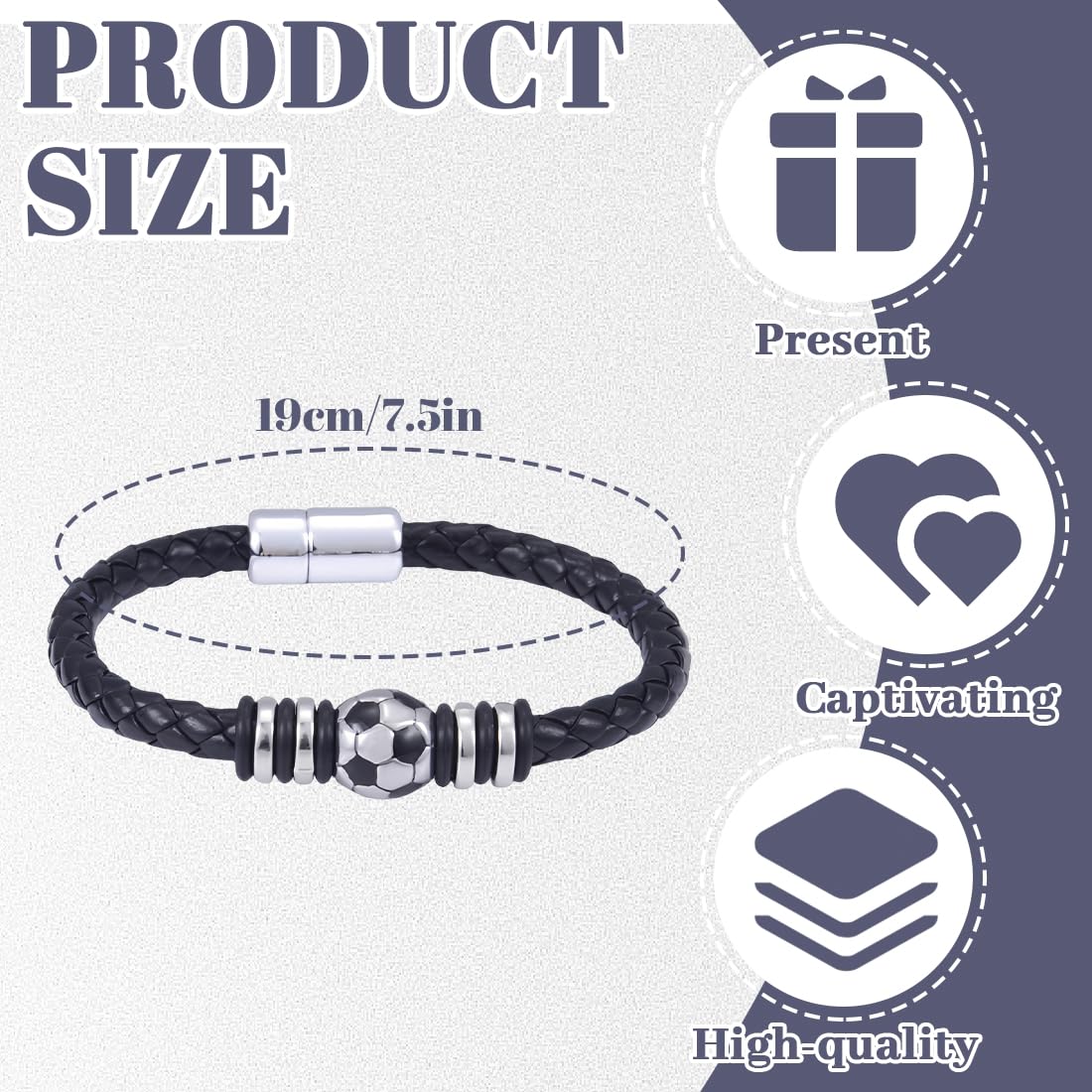 1 pieza Ideas de regalo para chico Longitud 7,5 pulgadas Pulseras para niño Pulsera de fútbol para chicos Regalos de cumpleaños y Navidad