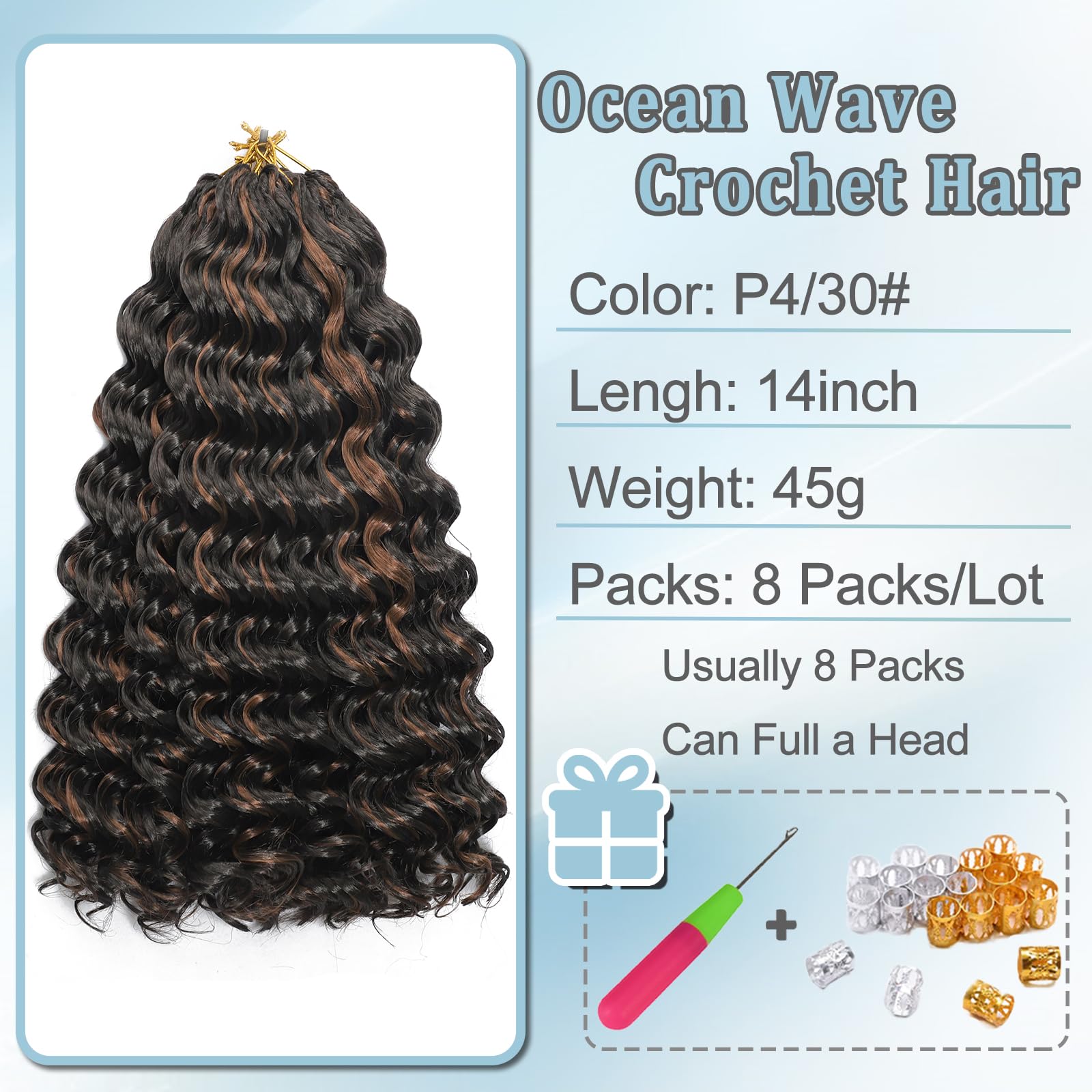AMLUCKS Ocean Wave Crochet Hair 8 Packs Pre Looped Short GoGo Curl Crochet Hair Ombre Curly Deep Wavy Twist Braids Synthetic Braiding Hair Extensions for Women (P4/30# - Image 2