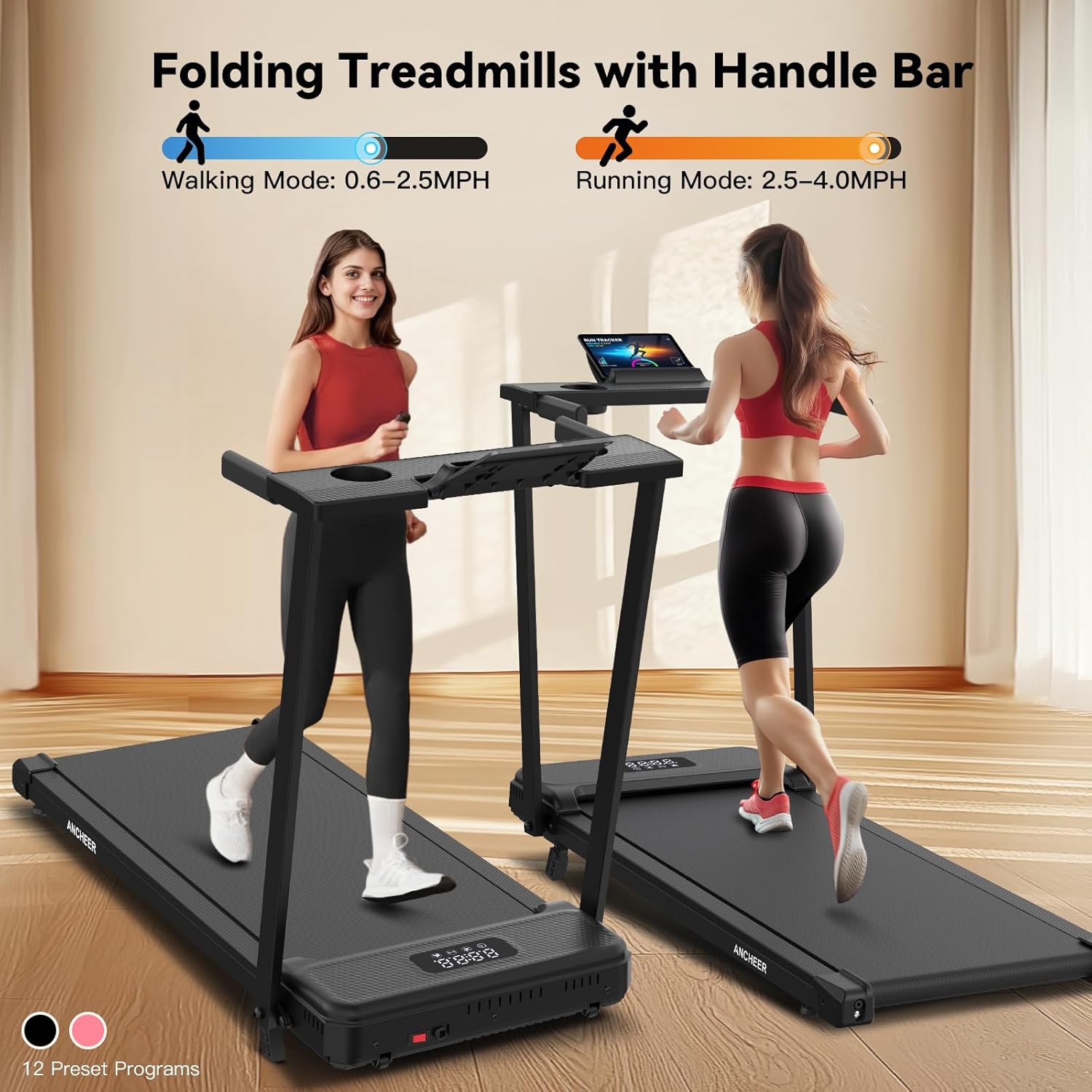 FUNMILY 3.5HP Walking Pad Incline Treadmill with Desk & Handle Bar, Heavy Duty 350 lbs Weight Capacity Portable Treadmill for Home and Office, Remote Control & LED Display image 2
