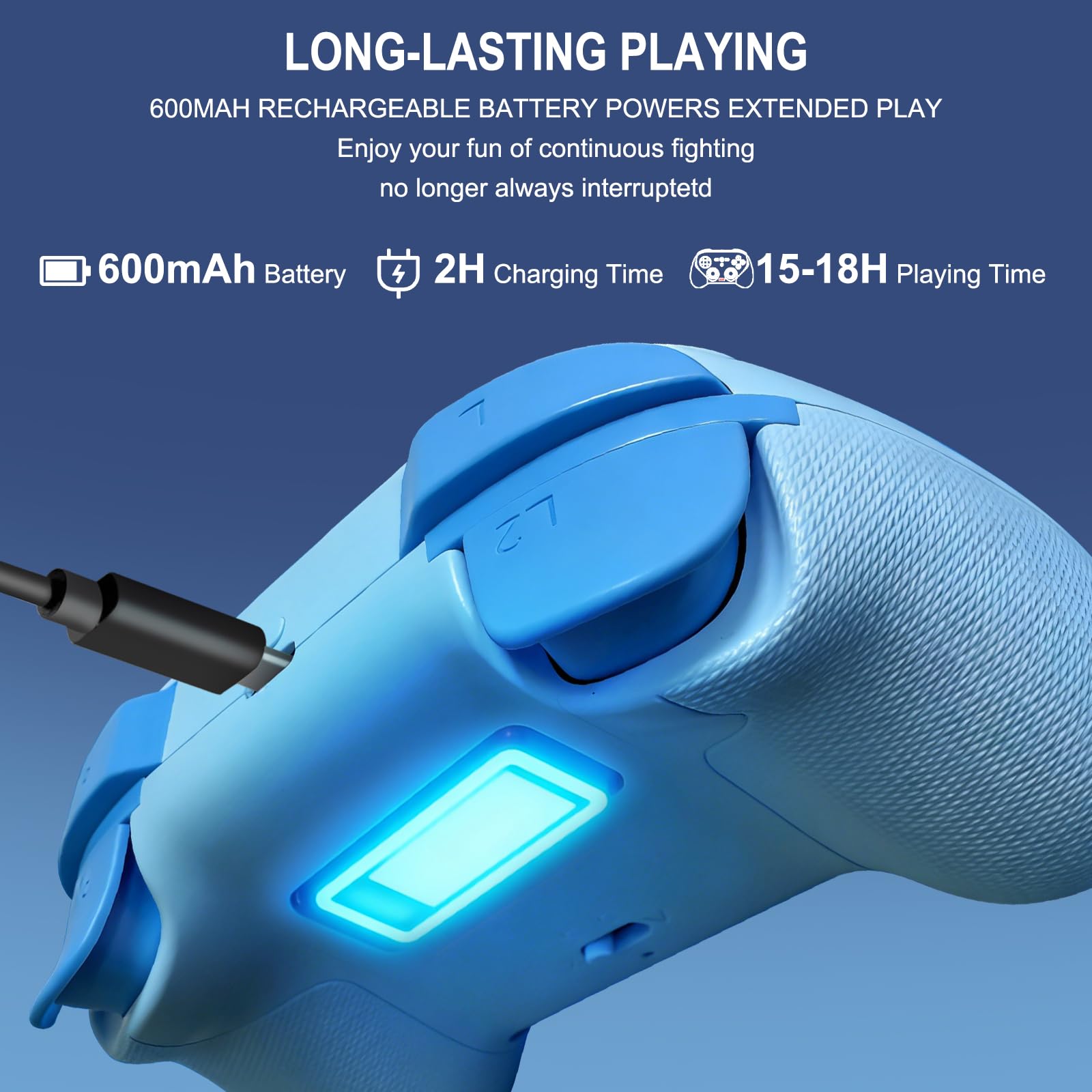 Joso Manette de jeu mobile sans fil pour iPad/tablette/iPhone/Android/Switch/Switch 2/Lite/OLED/PC, Manette de jeu portable avec joysticks/déclencheurs/gyroscope 6 axes – Bleu
