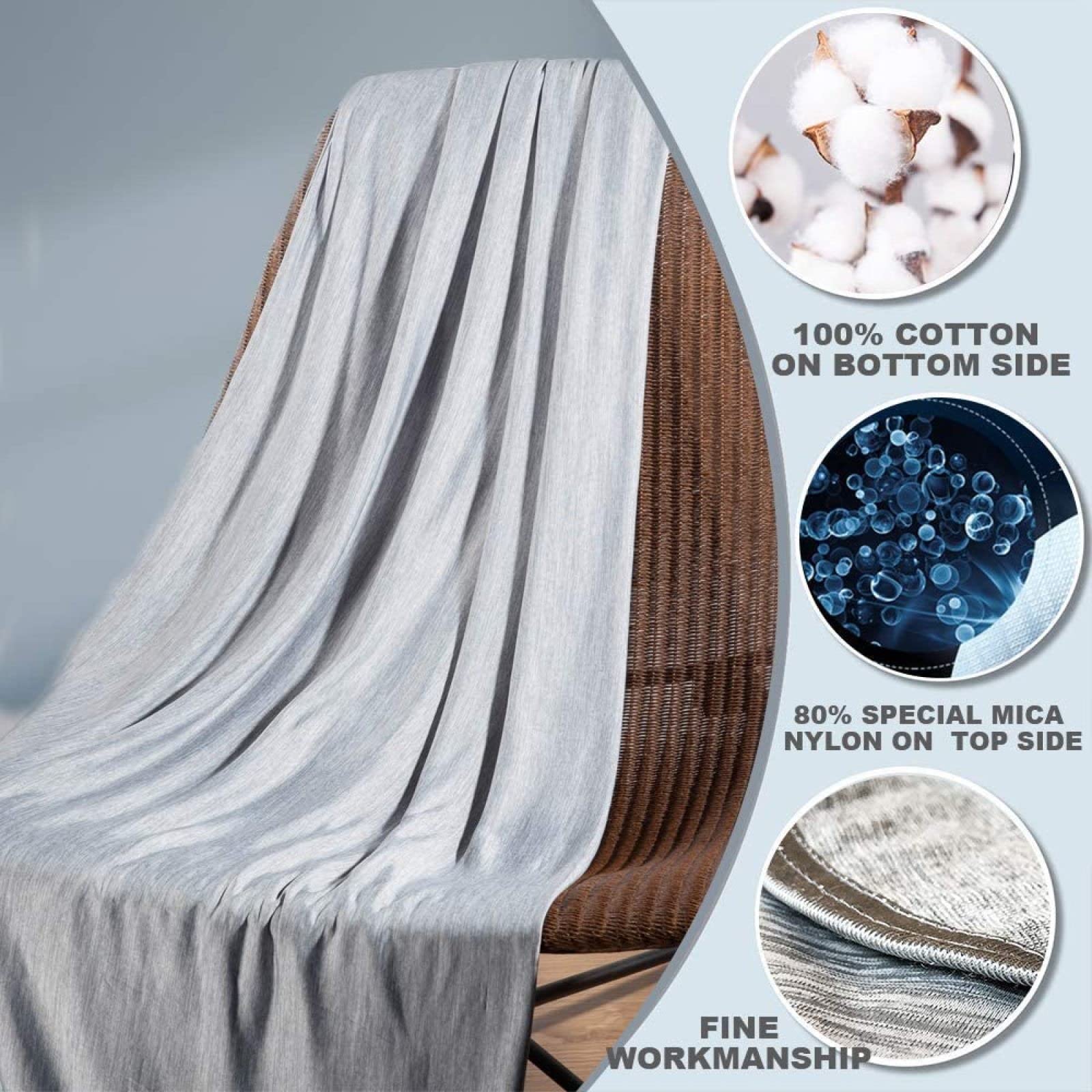 Coperta di Raffreddamento Estate Leggera Coperta Fresca Tessuto Rimani Fresco al Tocco Morbido Anti-allergia Leggera,Blue-180X200cm (Grigio 180X200cm)
