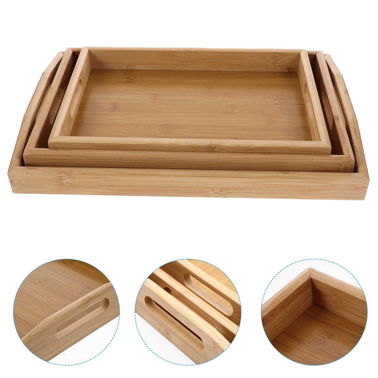 Plateau de Service en Bois Rectangulaire, Lot de 3, Simple
