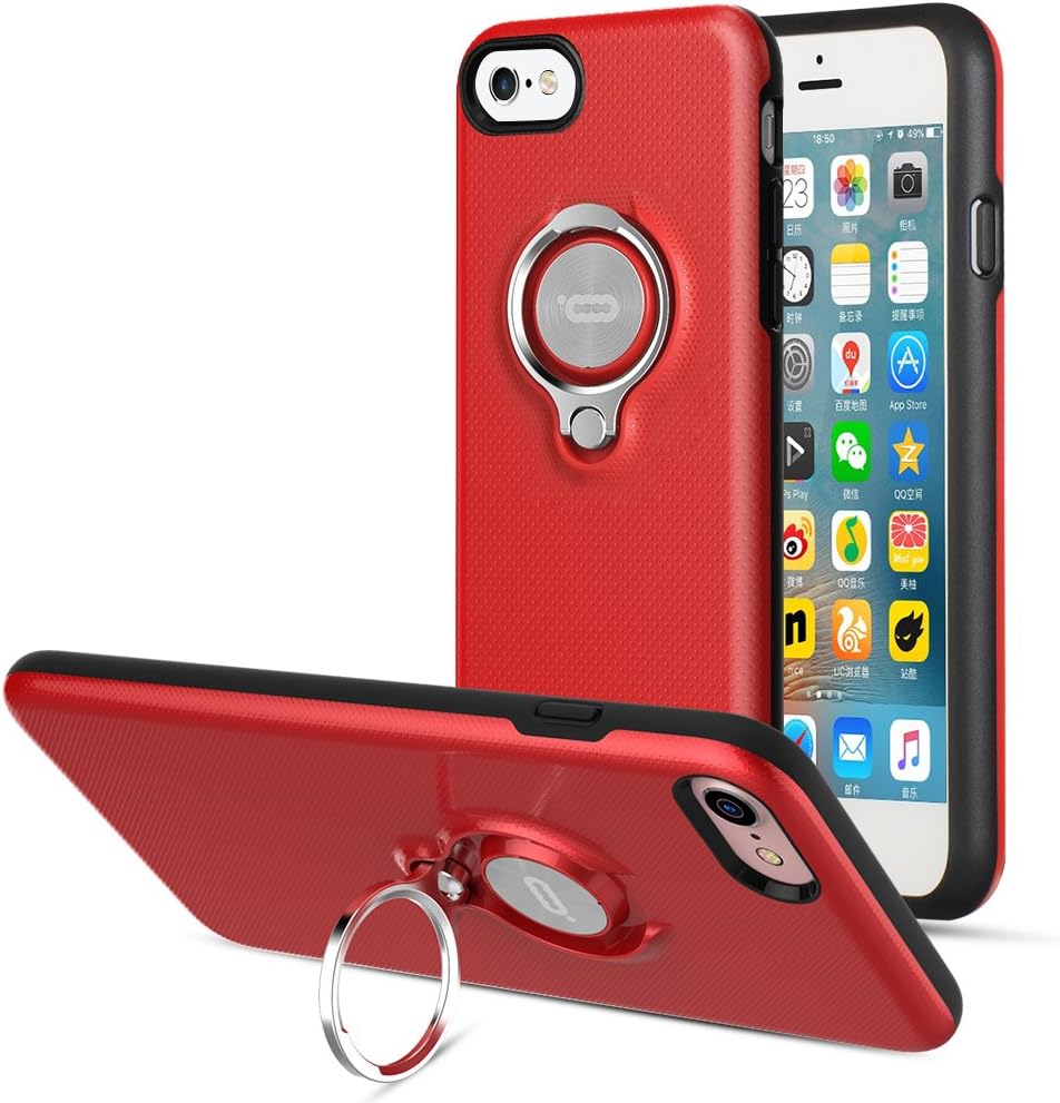 ICONFLANG iPhone 8 Case, iPhone 7 Case iPhone SE 2nd Generation Case, 360 Degree Rotating Ring Kickstand Case Shockproof Impact Protection Function Can Work with Magnetic Car Mount case 2018- Red