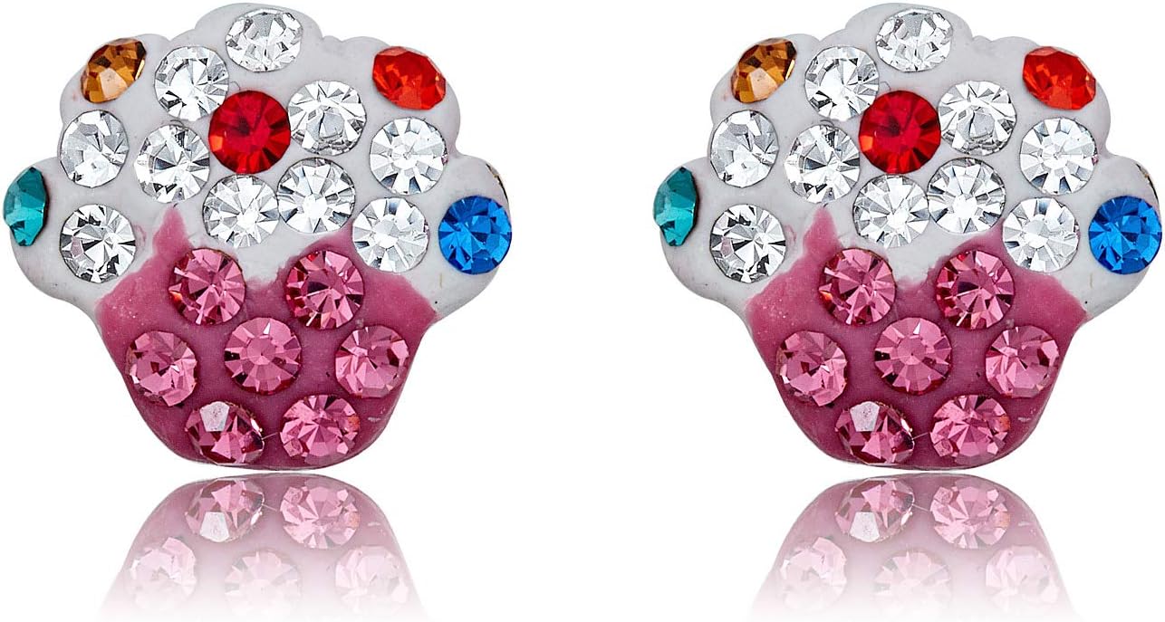 AVORA 10K Yellow Gold Cupcake Crystal Stud Earrings