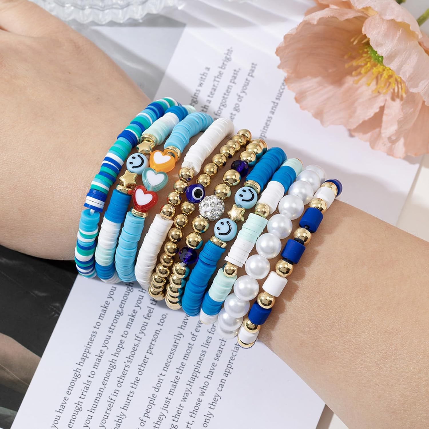 10pcs Heishi Surfer Clay Bead Friendship Bracelets,Colorful Stackable Preppy Bracelets for Women - Image 3