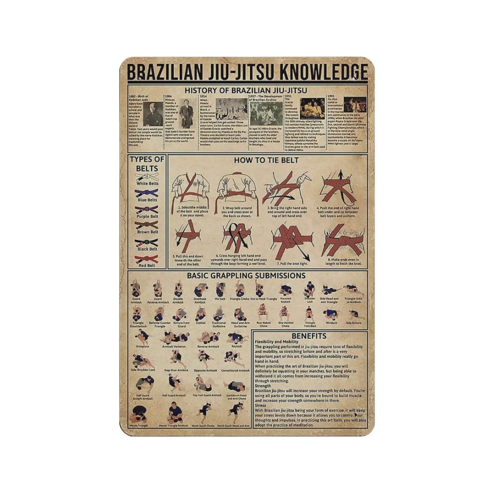 AOOEDM Brazilian Jiu-jitsu Knowledge Metal Sign for Home Coffee Garage Wall Decor Vintage Poster Bar Signs for Home Bar Retro Metal Tin Sign