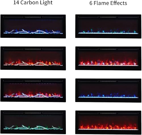 Miniatura 9 de EDYO LIVING Chimenea eléctrica de 50 pulgadas empotrada y montada en la pared y lineal con temporizador, control remoto, color de llama ajustable