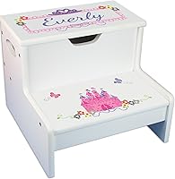 Vista 1 de Taburete para niños con guirnalda floral rosa gris y rosa personalizada con almacenamiento (castillo de princesa)