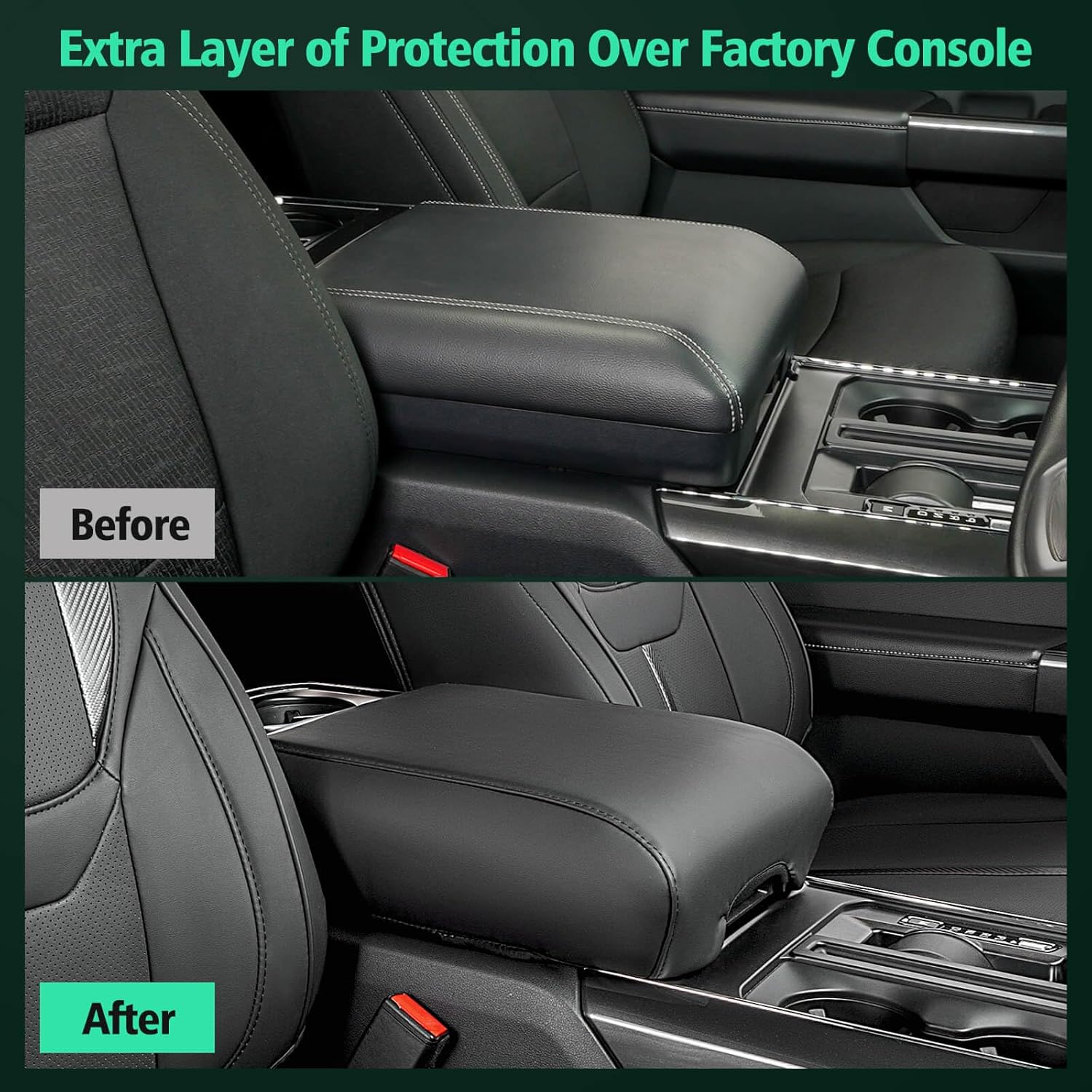 DiffCar® Console Center Cover for Ford F150: 2021-2026(Bucket Seat Console Only), Faux Nappa Leather Armrest Protector for F-150 Truck Interior, Car Accessories for F 150 2021 2022 2023 2024 2025 2026