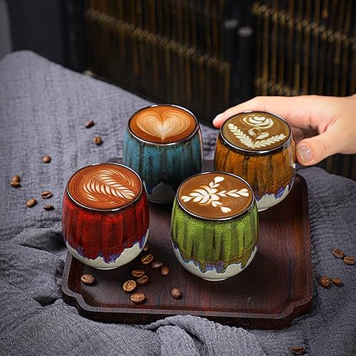 Tazas de café expreso de cerámica con cambio de horno, tazas de café espresso pequeñas, tazas de degustación, juego de 4 (4 colores)