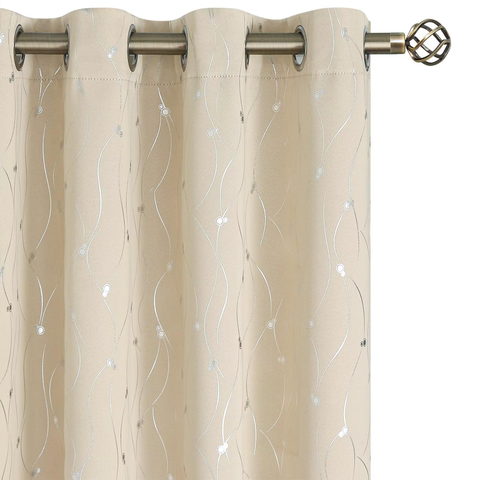 BGment Blackout Curtains 54 Inch Length 2 Panels Set, Grommet Thermal Insulated Blackout Curtains with Wave Line and Dots Printed for Bedroom, 2