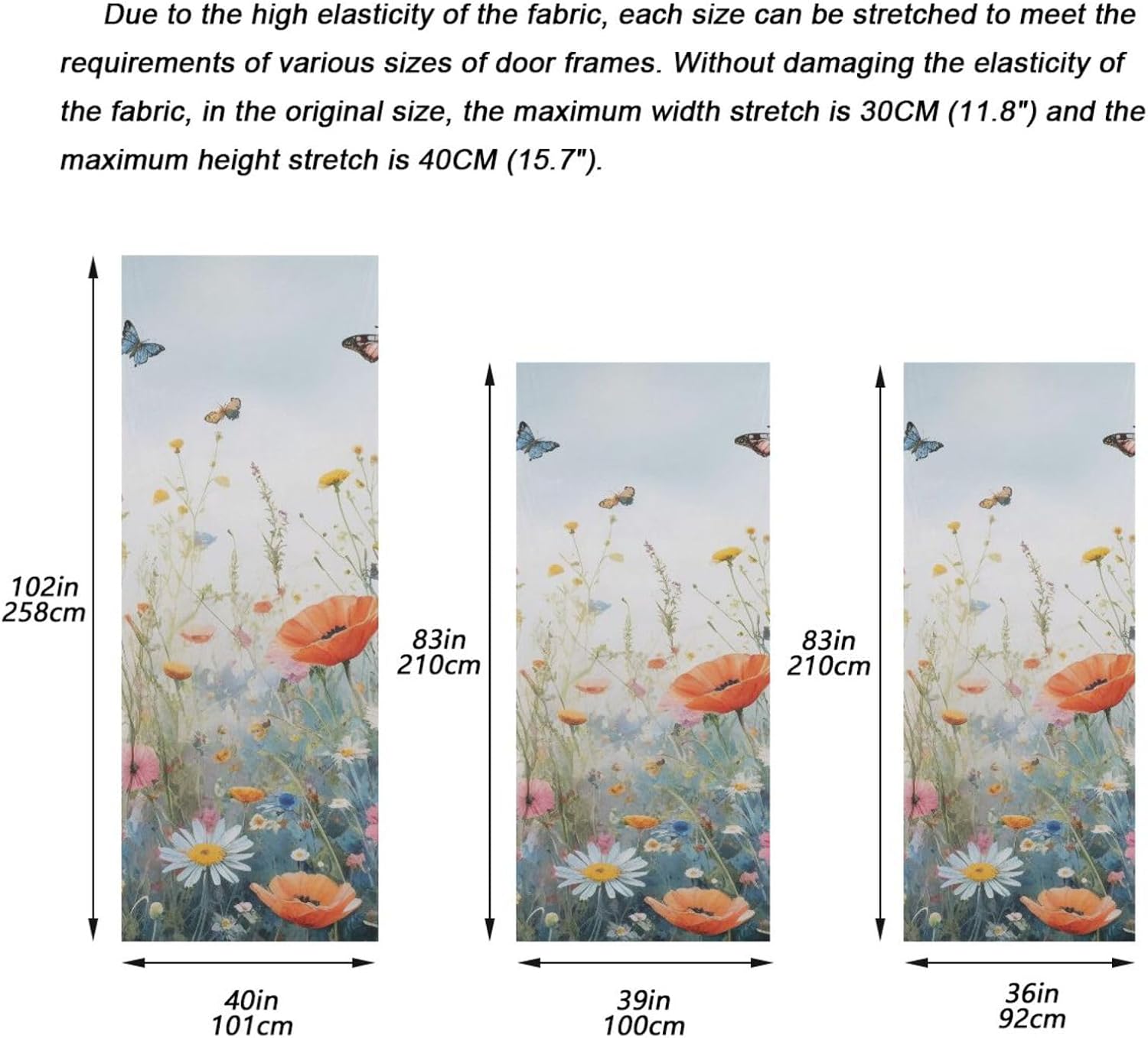 Qilmy Spring Flower Door Cover, Washable Stretch Waterproof Fabric Festive Front Door Cover for Home, Indoor Outdoor Holiday Party Decoration, 35x79 Inch