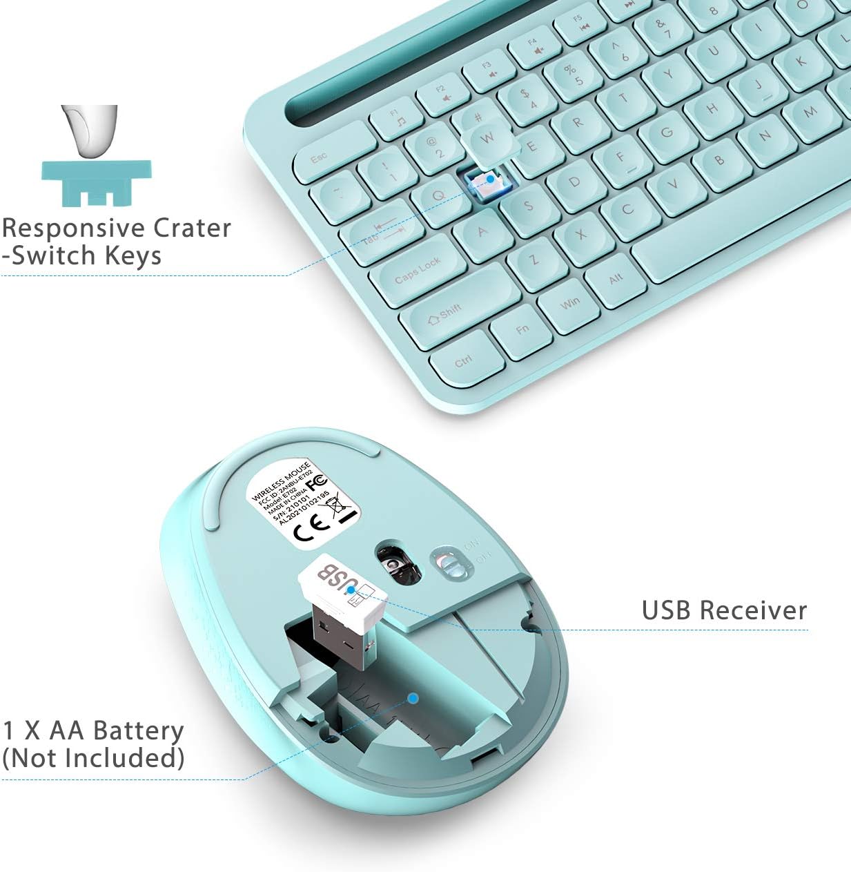 Exclusive Special Wireless Keyboard and Mouse Combo, WisFox 2.4GHz Ergonomic USB Keyboard with Phone Holder, Full-Size Keyboard and Mouse Set for Computer, Laptop and Desktop(Mint Green) Product Deal Wireless Keyboard and Mouse Combo, WisFox 2.4GHz Ergonomic USB Keyboard with Phone Holder, Full-Size Keyboard and Mouse Set for Computer, Laptop and Desktop(Mint Green)