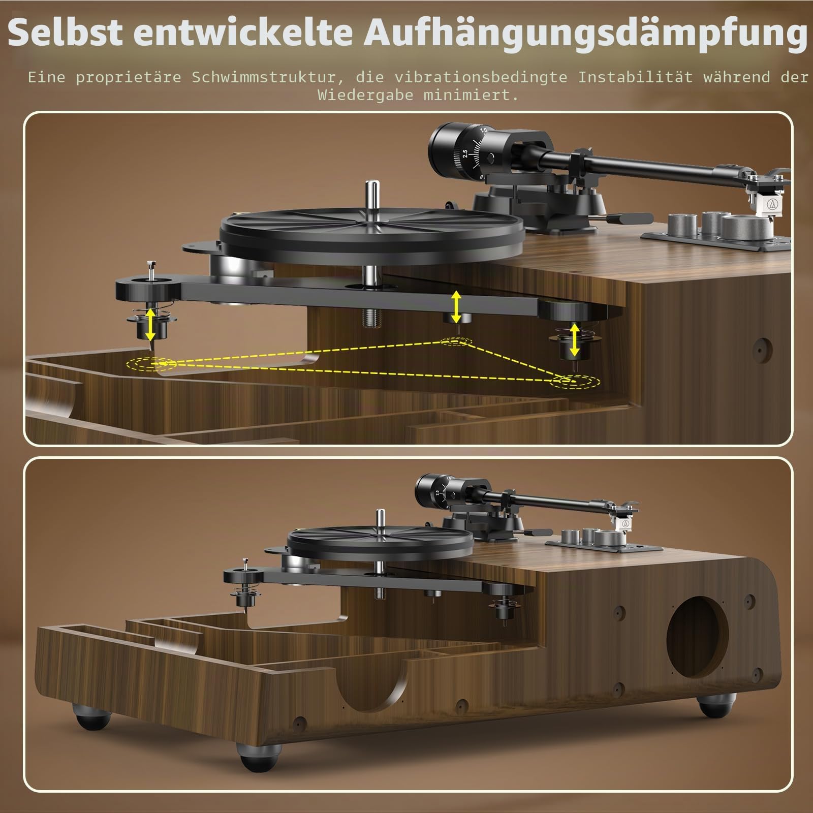 Plattenspieler High-Fidelity-Plattenspieler mit 2.1-K-Soundsystem, eingebauter Subwoofer für verbesserten Bass, Vinyl-Schallplattenspieler mit Magnetkartusche BT5.3-Wiedergabe