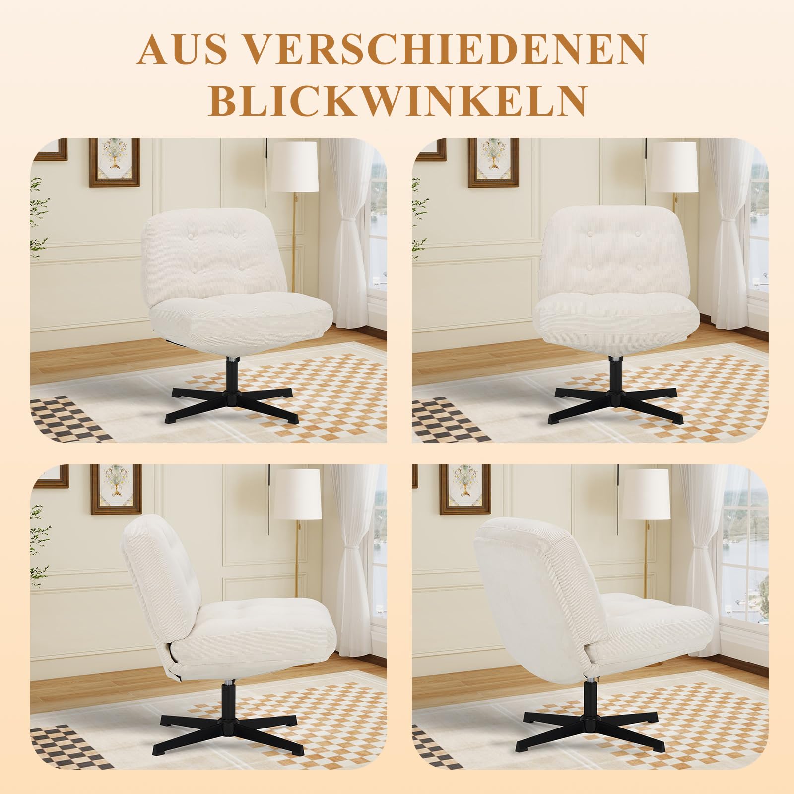 COLAMY Sessel Wohnzimmer, 360° Drehbarer Loungesessel mit Entspannung, Relaxsessel Gepolsterter Sofasessel mit Metallbeinen für Schlafzimmer, Polsterstuhl Akzentsessel für Heimbüro, Weiß