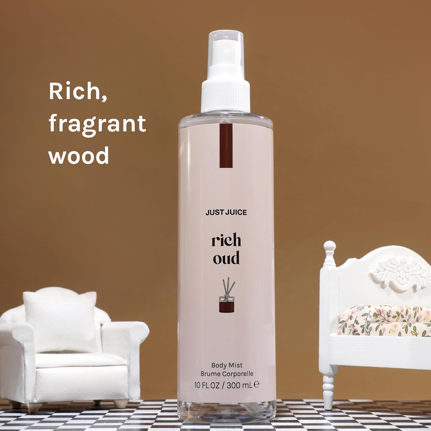 Just Juice Rich Oud - Oud Body Spray for Women and Men - Bergamot, Saffron, and Amber Body Mist - Rich and Woody Scent - 10.14 oz - Image 4