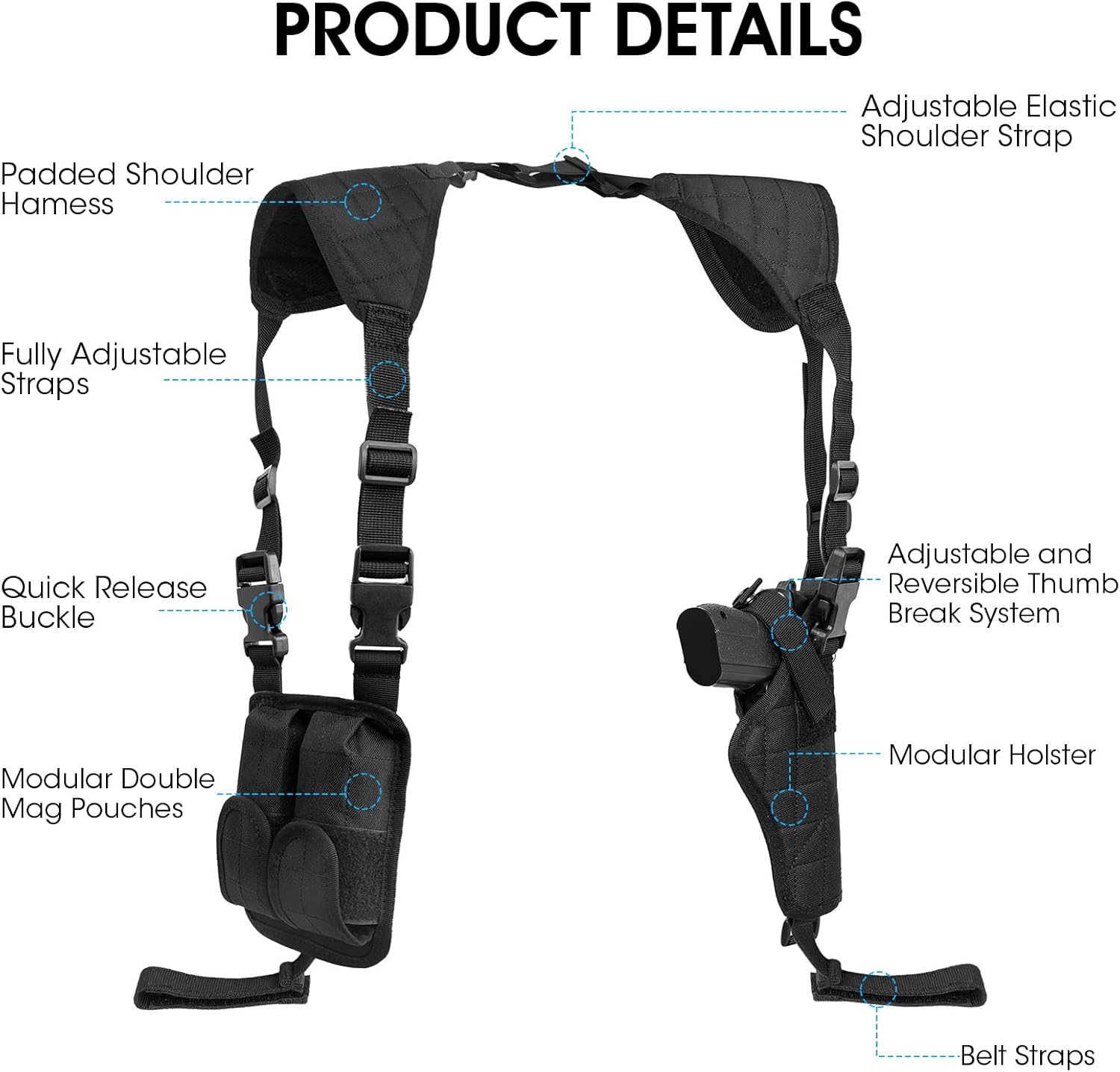 ZZY Shoulder Holster, Adjustable Vertical Gun Holster, Shoulder Holster for Pistols with Double Magazine Pouch, Left and Right Handed Universal Holster for Most Kinds of Pistols - Image 4