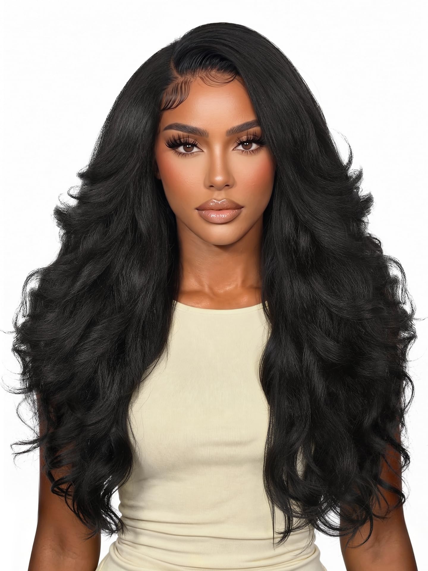 WIGNEE Yaki Curly V Part Wig Half Wig with Flip Curls 26” Black U Part Wig