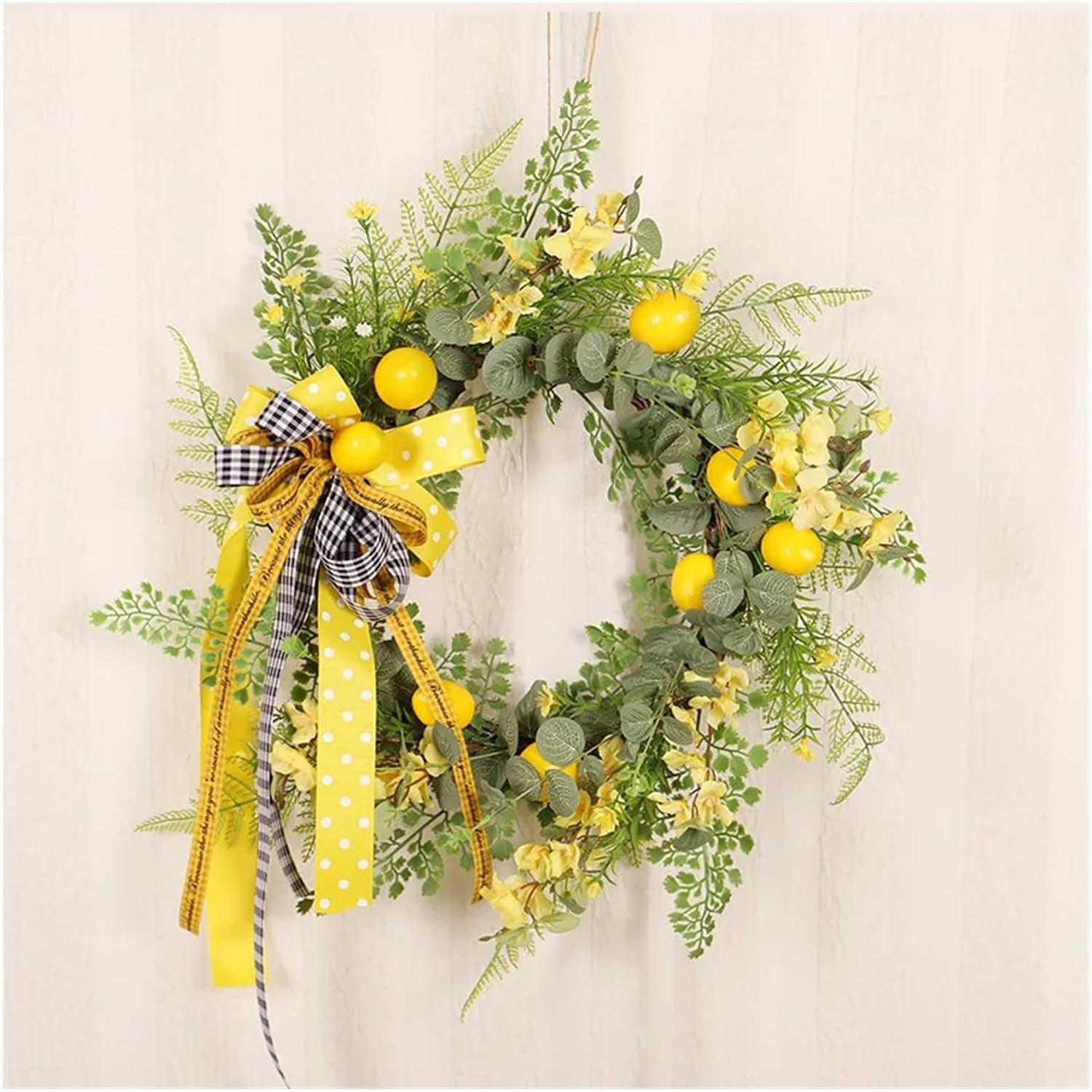 20 インチ人工レモンリース玄関ドア用フェイクサマーリースリボンボウ付きウェディングパーティーホリデー屋内屋外装飾 cuicui