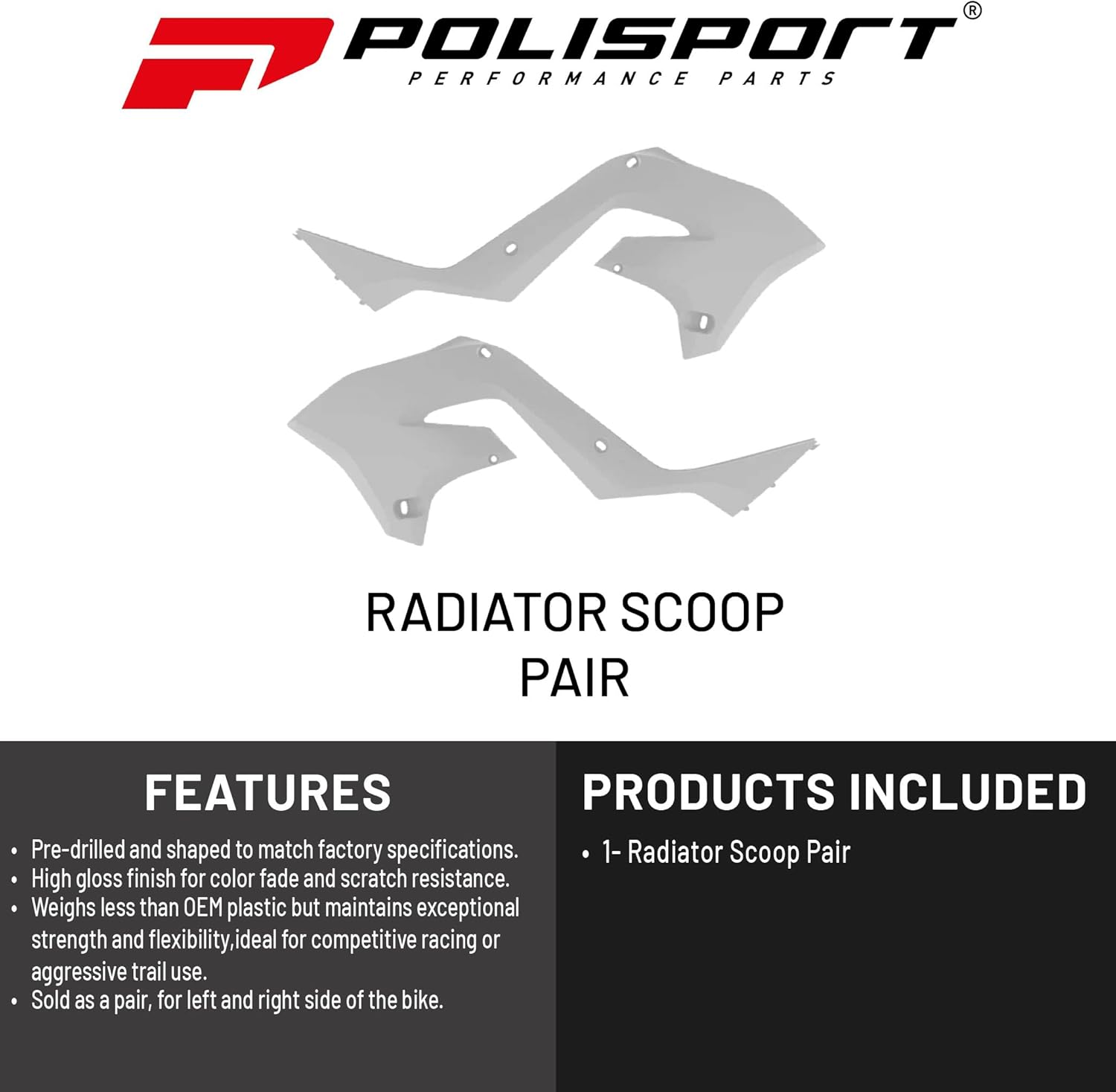 Polisport Radiator Scoops – White Panels for Kawasaki KX125/250 (2003-2008) – OEM Fit, Glossy Finish, Lightweight & Impact-Resistant, Easy Installation