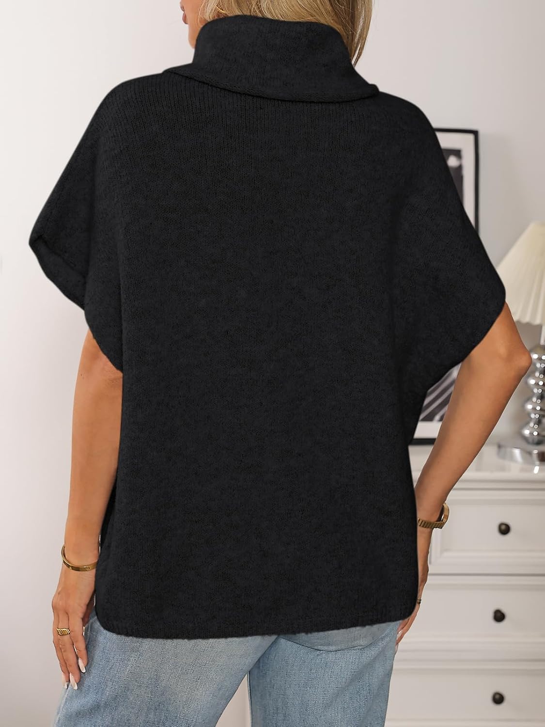 LILLUSORY Women's Mock Turtleneck Oversized Sweaters Cozy Short Batwing Sleeves Tops Fall Winter Loose Fit Chunky Clothes - Image 4