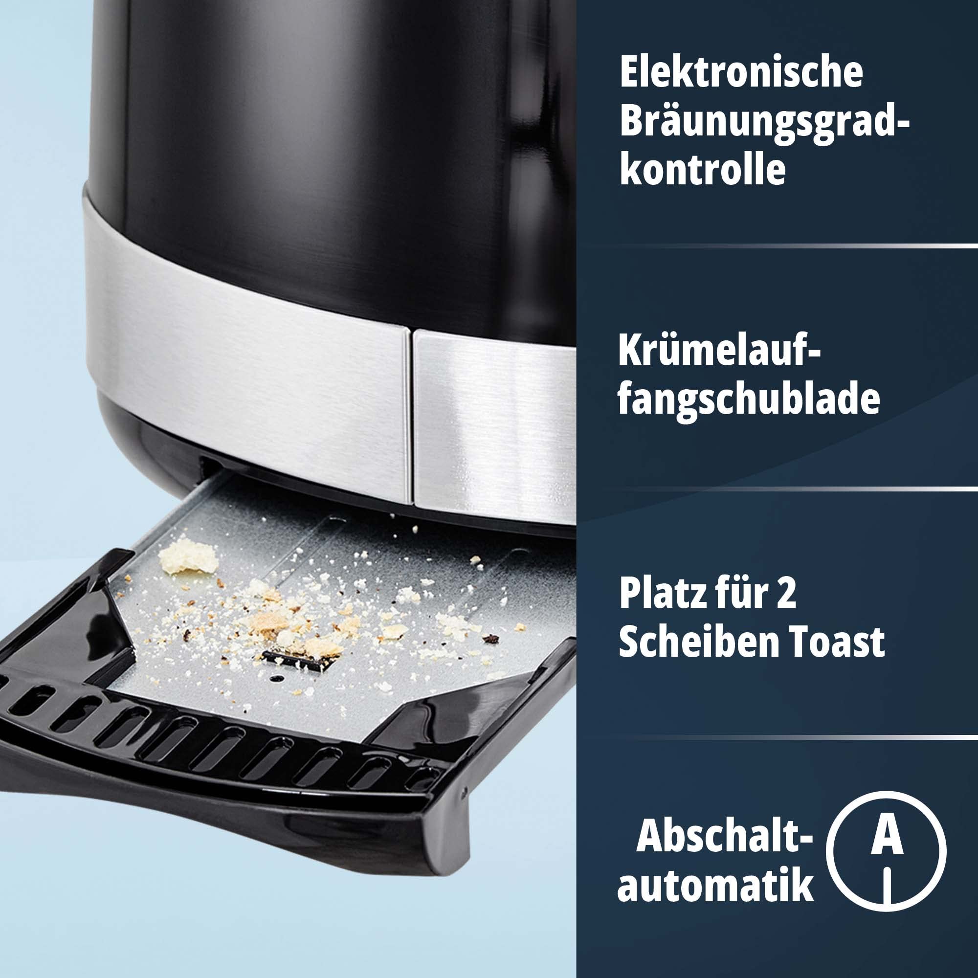 KHG Wasserkocher und Toaster Set 2-teilig 2200 850 Watt 1,7 Liter 2 Scheiben Toast Küchenset Schwarz