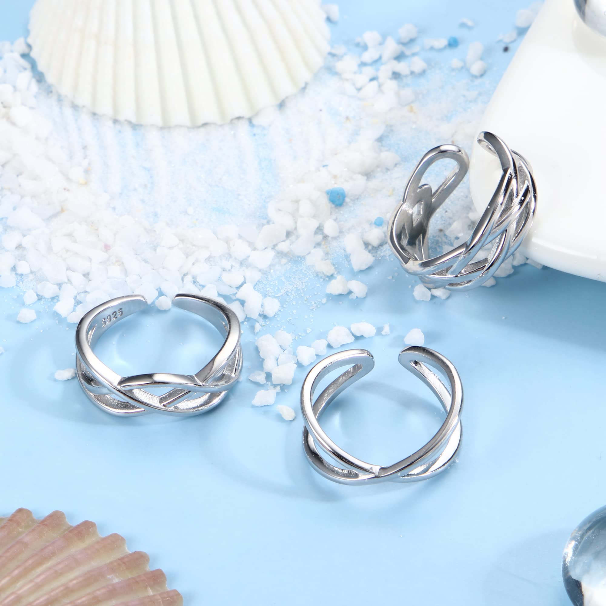 Florideco 3Pcs S925 Sterling Silver Toe Rings for Women Open Toe Rings Comfort-Fit Adjustable Toe Rings Celtic Knot Turquoise Finger Foot Jewelry Set: Celtic Knot Toe Ring