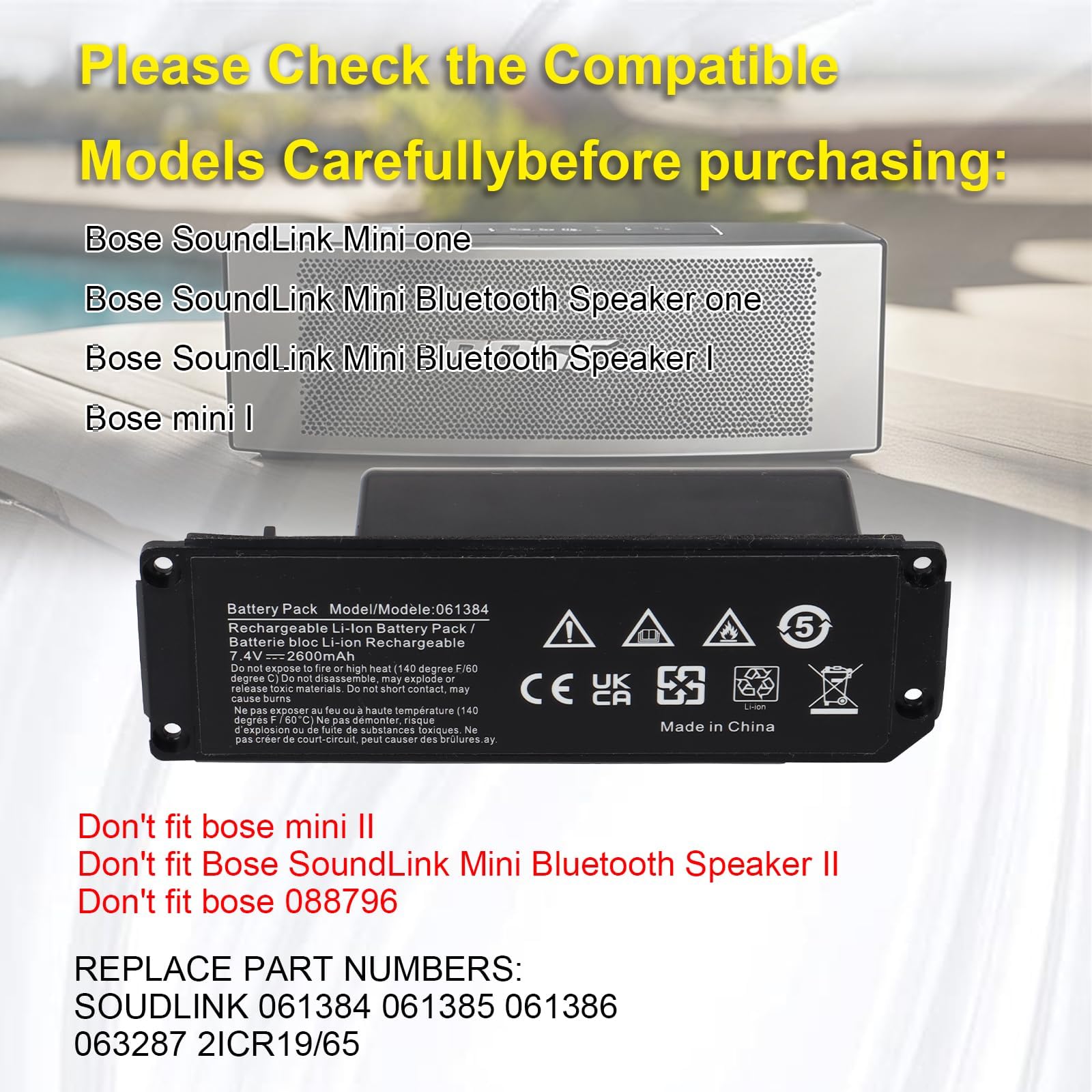 Akumulator litowo-jonowy MXJFYY 7,4 V 2600 mAh do Bose SoundLink Mini 1, głośnik Bluetooth do Bose Soundlink Mini One/Mini I/Mini 1, model 061384 061385 061386 063287