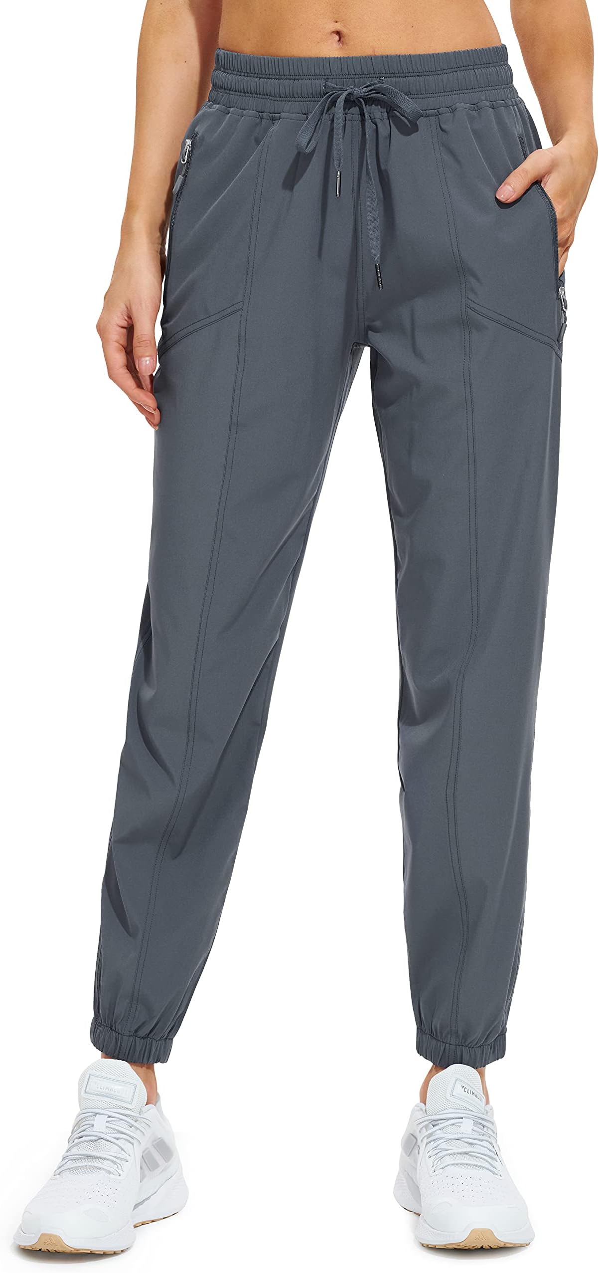 Women's Lightweight Joggers Pants with Zipper Pocket Tapered Running Pants Athletic Lounge Track Pants,Steel Gray 2XL