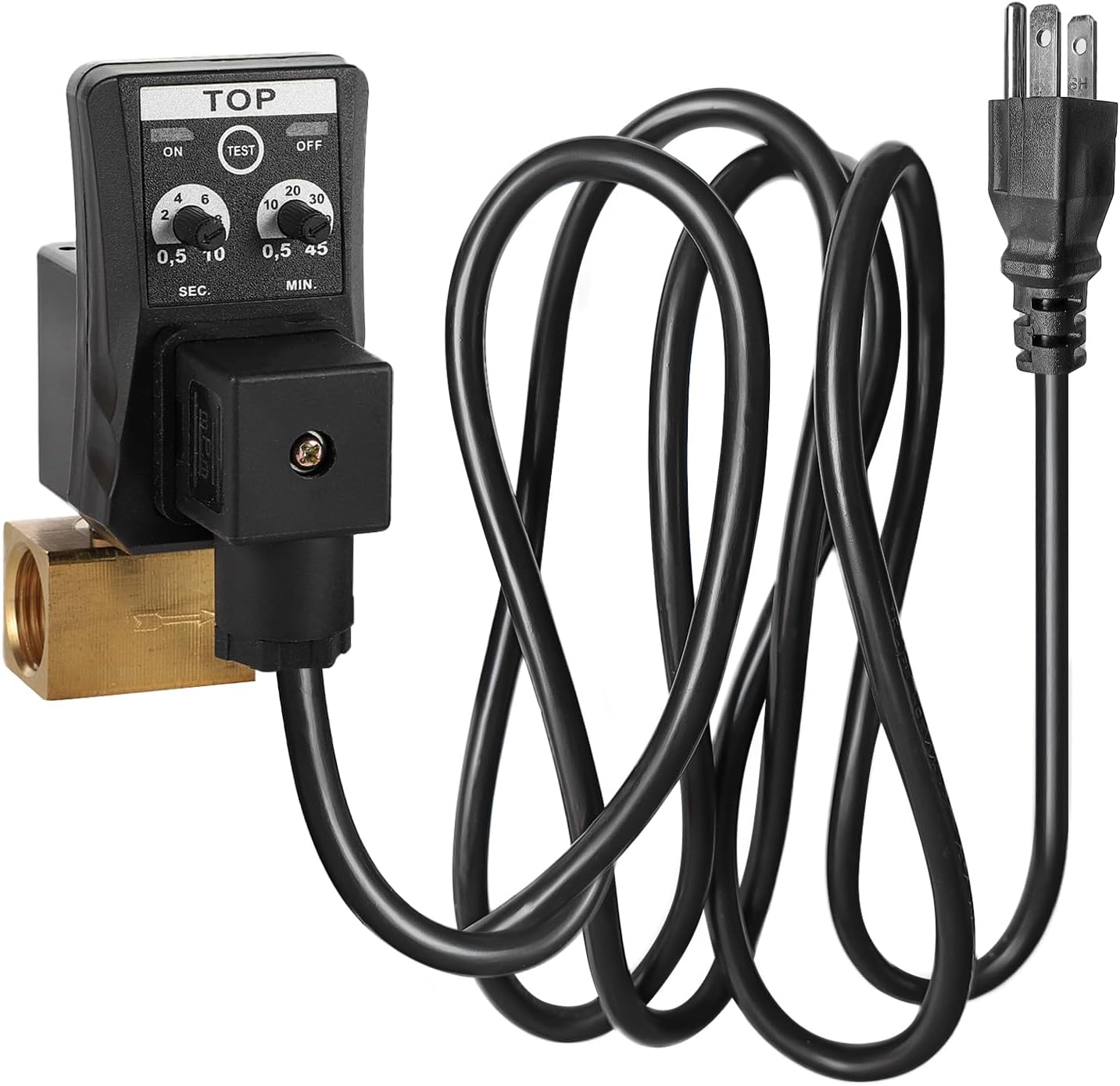 1/2" AC 110V Automatic Timed Water Tank 2-way Direct-acting Drain Valve US Plug with 10 Inch Braided Steel Hose 1/4 Inch NPT,Drain Valve and Elbow Fitting for Air Compressor