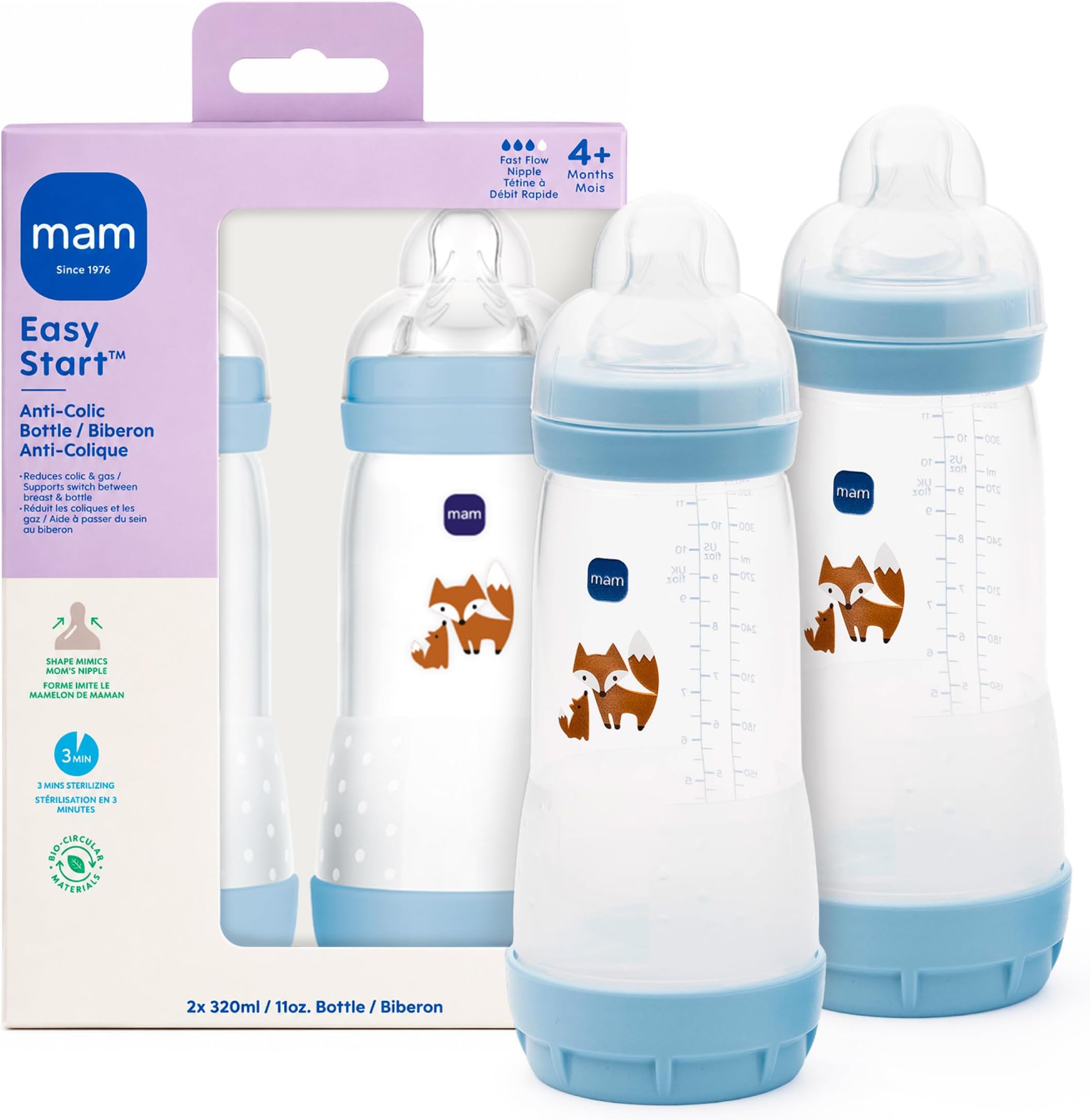 11oz Easy Start Anti-Colic+ Vented Baby Bottle, 4+ Months, 2 Pack, Boy