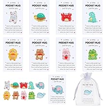 NEWEST 10 Sets Little Pocket Hug Bulk, Resin Animal Pocket Hug Token with Inspirational Card &amp; Organza Bag Small Emotional Support Exchange Cards for Employee Appreciation Coworker Friend Family Gifts