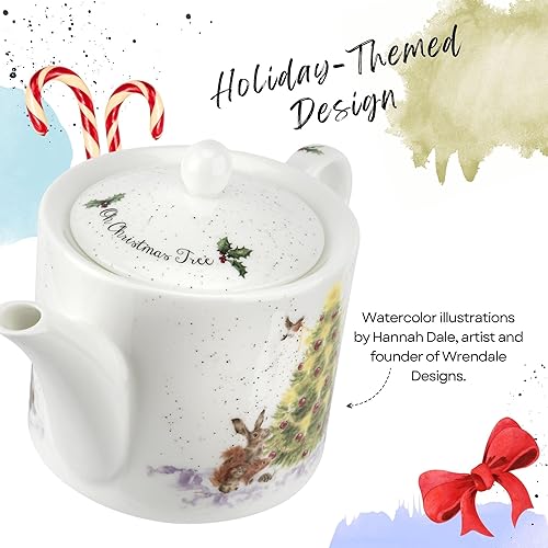 Miniatura 3 de Spode Royal Worcester Oh Christmas Tree - Tetera de 16 onzas  Tetera de porcelana fina  Criters de bosque pintadas a mano, apta para lavavajillas y