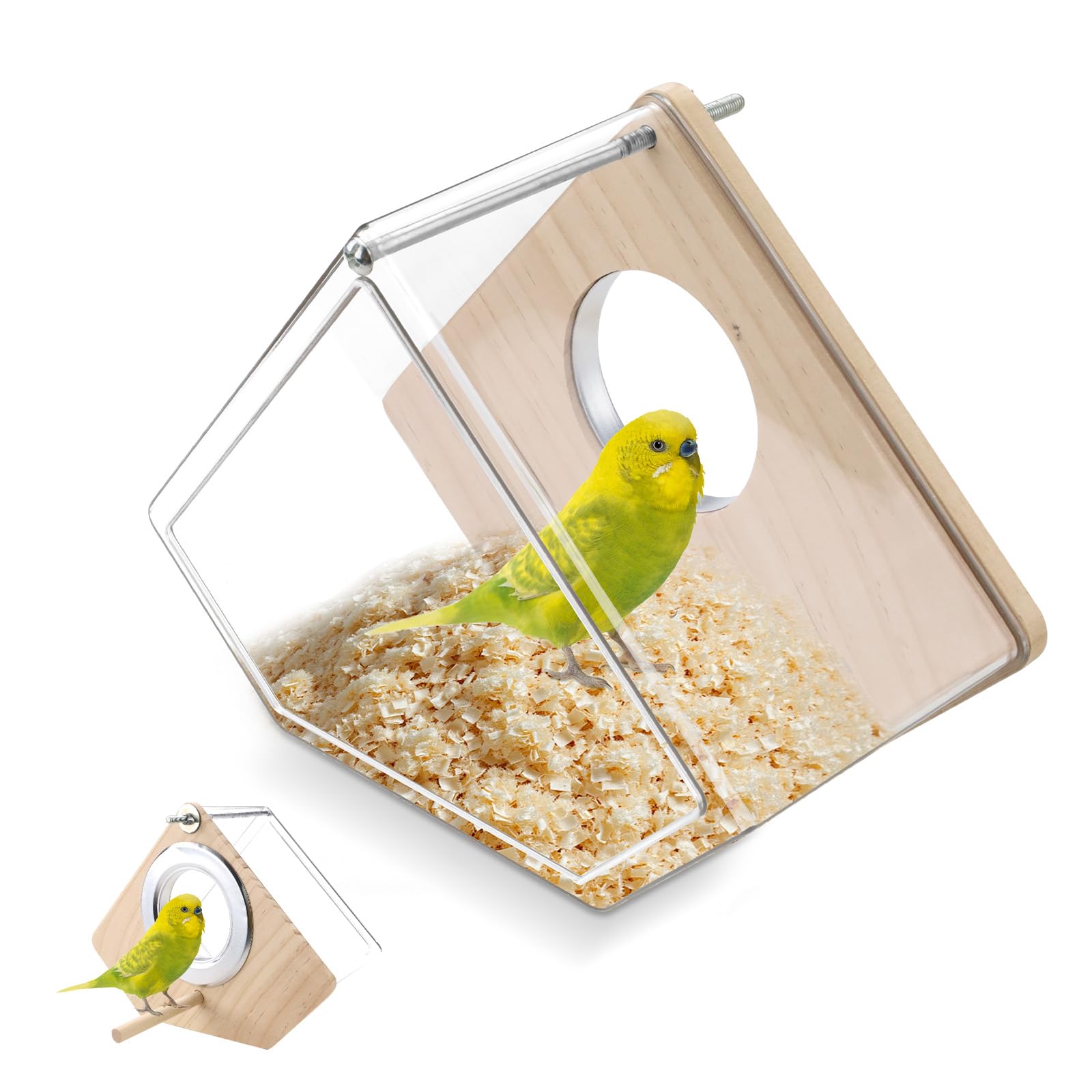 Parakeet Nesting Box for Cage High-Transparent Parakeet Nest, Bird House Cage Accessories with Wood Perch