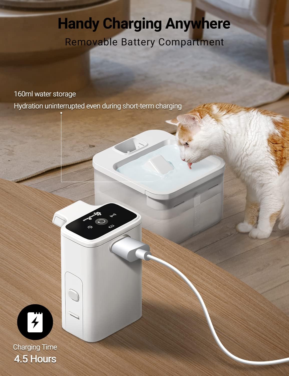 DownyPaws Wireless Cat Water Fountain, Battery Operated Automatic Pet Water Fountain with Motion Sensor, 84oz/2.5L Ultra Quiet Dog Water Dispenser Inside : Pet Supplies