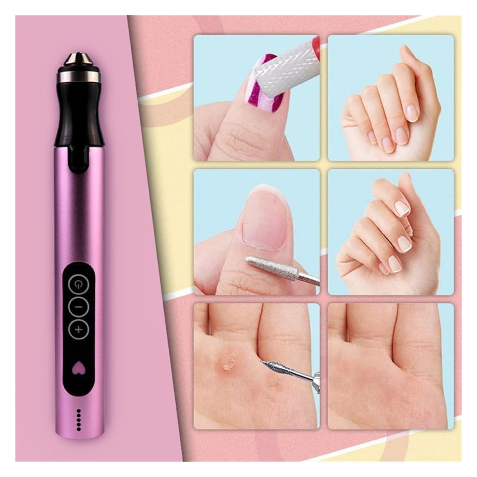 Torno para Uñas Taladro eléctrico for uñas, Juego de Fresas for manicura Profesional, Brocas for uñas, removedor de Esmalte de Gel, manicura artística for uñas(Silver)