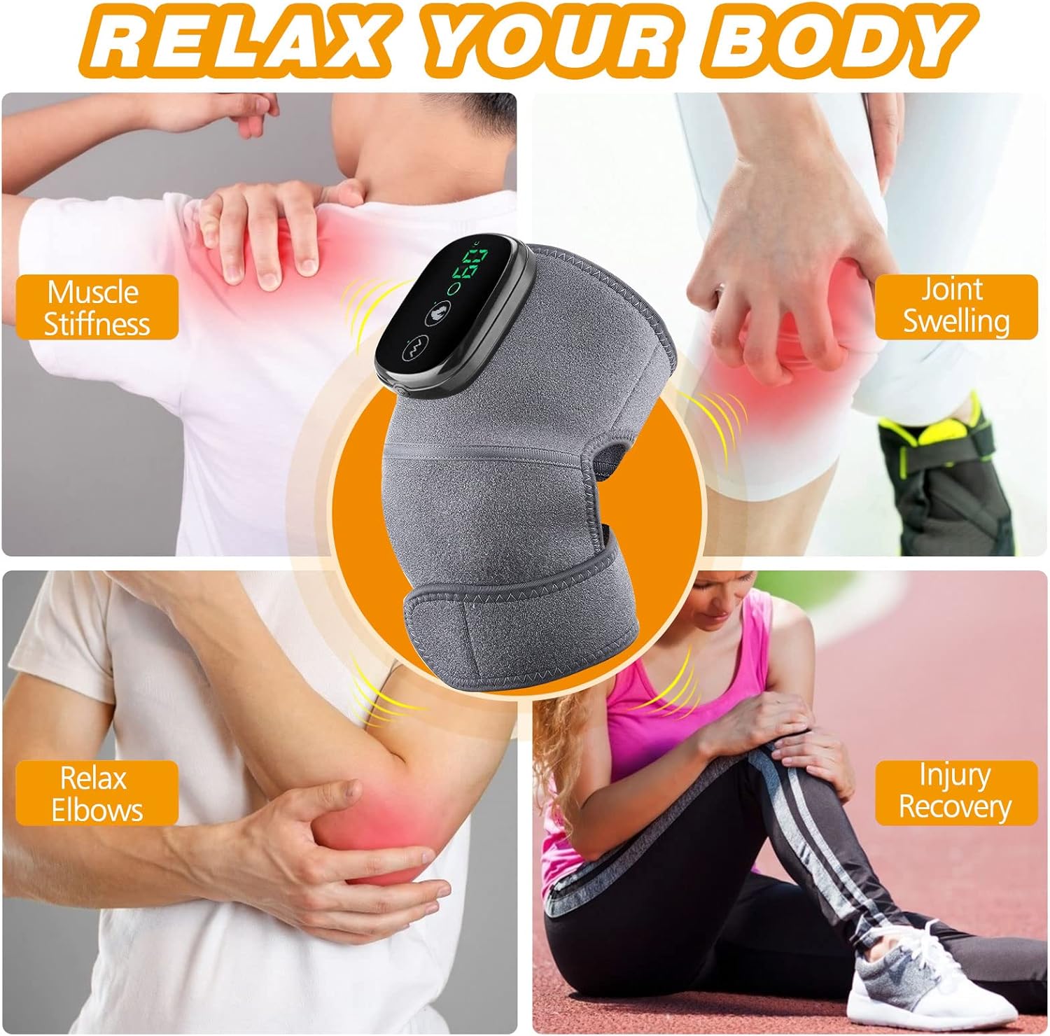 Cordless Knee Massager with Heat Vibration, Knee Heating Pad, Electric Heated Knee Brace Shoulder Heating Pads Elbow Wrap with 3 Heat Levels and Massage Modes - Image 5