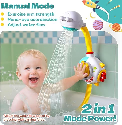 Miniatura 4 de Juguetes de baño para niños de 1 a 3 años, rociador de cabezal de ducha para bebé, juguetes de bañera, 4 botes apilables de juguete de tiburón con