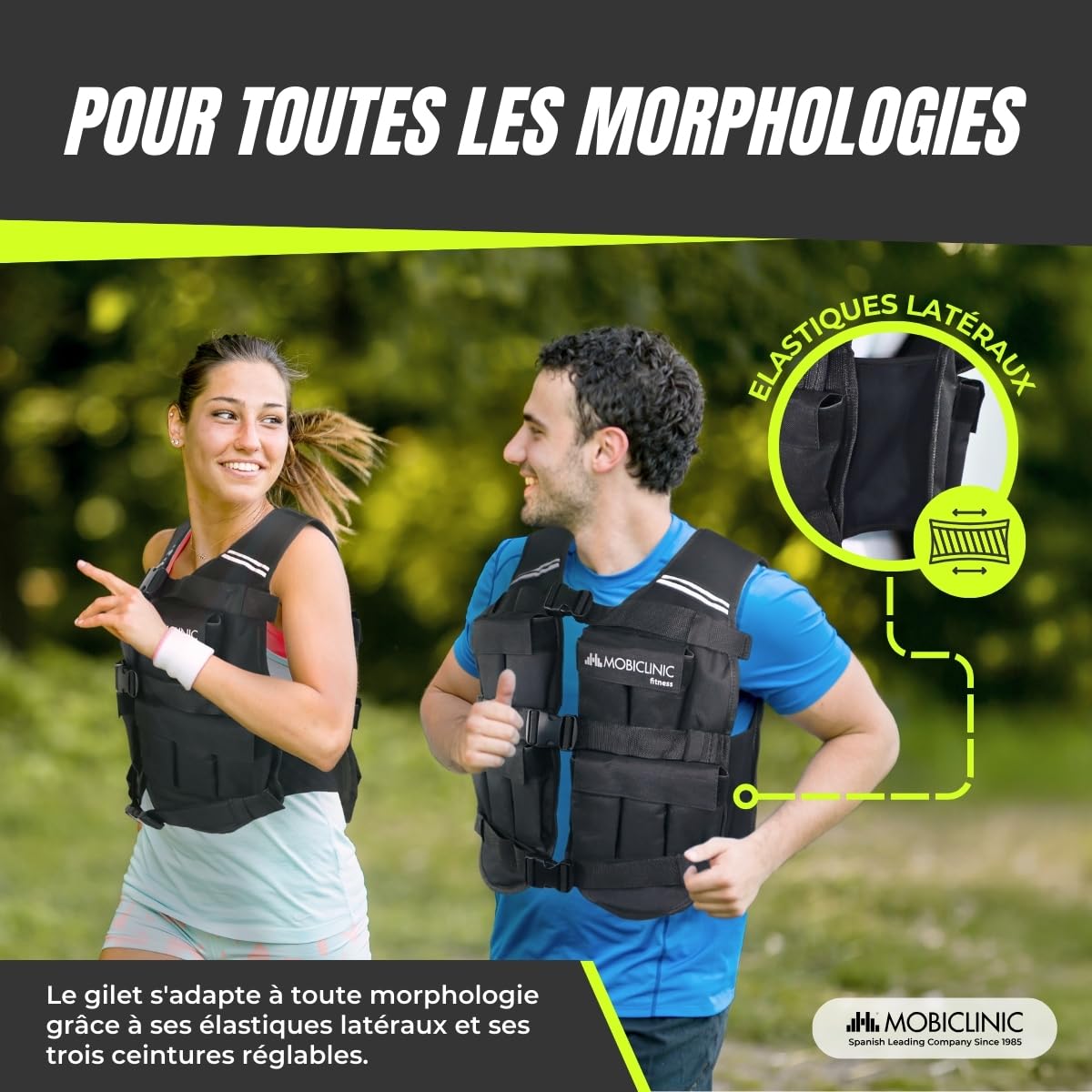 Mobiclinic®, Gilet Lesté, 10/20kg, Gilet de Poids, Réglable, Résistant, Tissu Oxford 600D, Poids Inclus, Bandes Réfléchissantes, Respirant, Gilet avec Poids pour Entraînement Fitness, Iron
