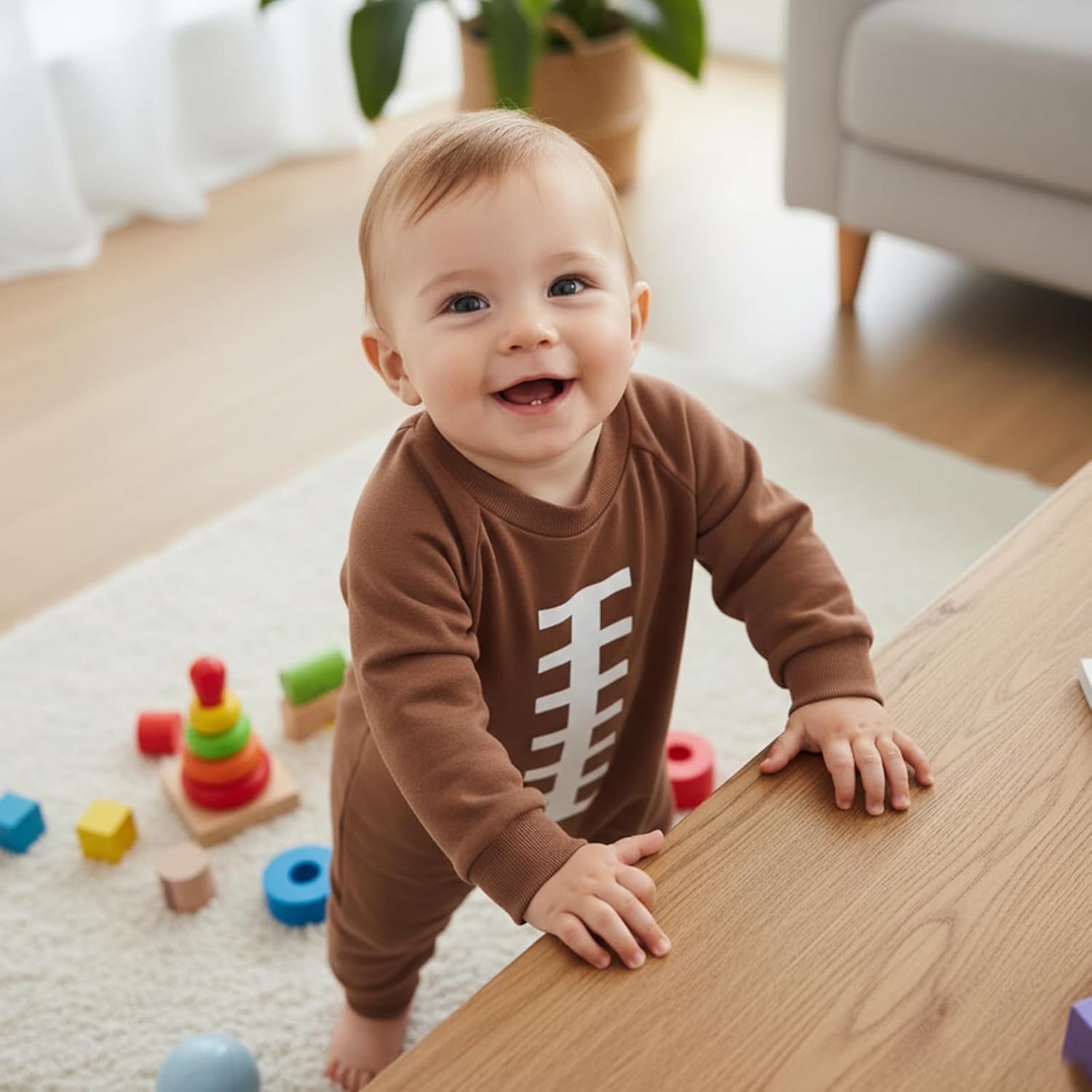 allshope Newborn Baby Boy Girl Fall Outfit Romper Sweatshirt Football Rugby Print Jumpsuit Bodysuit Infant Clothes - Image 3