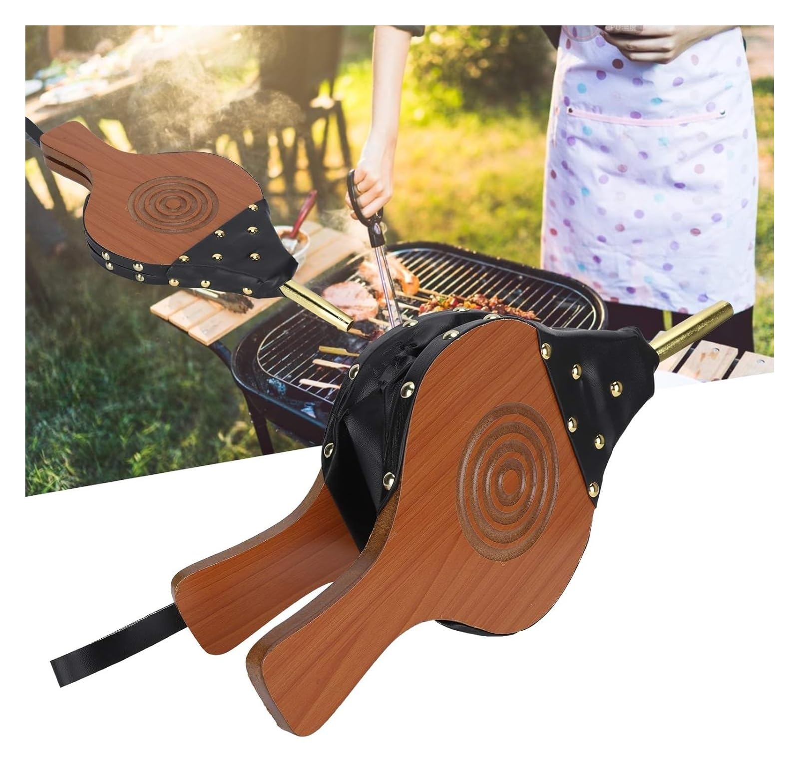 Fuelle， Soplador Manual for Chimenea, Fuelle de Madera for Chimenea, Herramientas de Fuego for Acampar al Aire Libre, Barbacoa y Picnic, 1 ud.