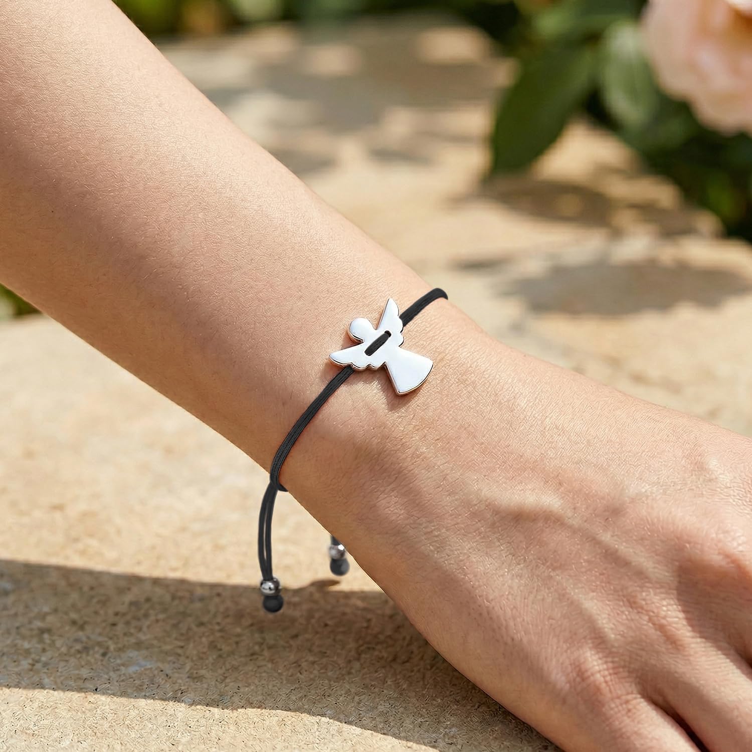 Bracciale Angelo Custode per Uomo e Donna, Braccialetto Portafortuna in Corda Intrecciata Nera, Regalo di Amicizia, Regolabile