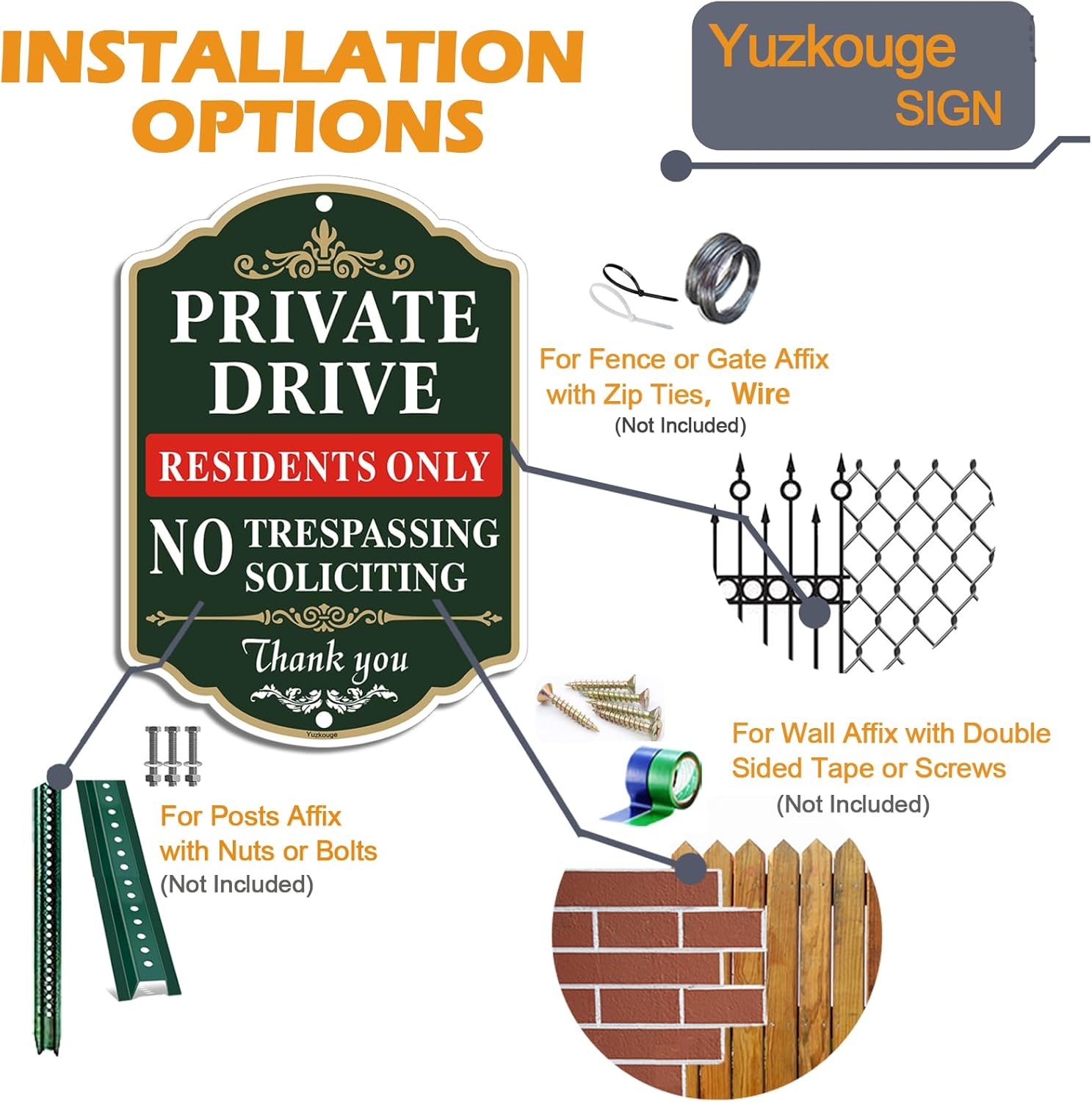 Private Drive Residents Only No Trespassing No Soliciting Sign - 2 Pack, 10” x 14” Rust Free Aluminum Sign, Weatherproof, Fade Resistant