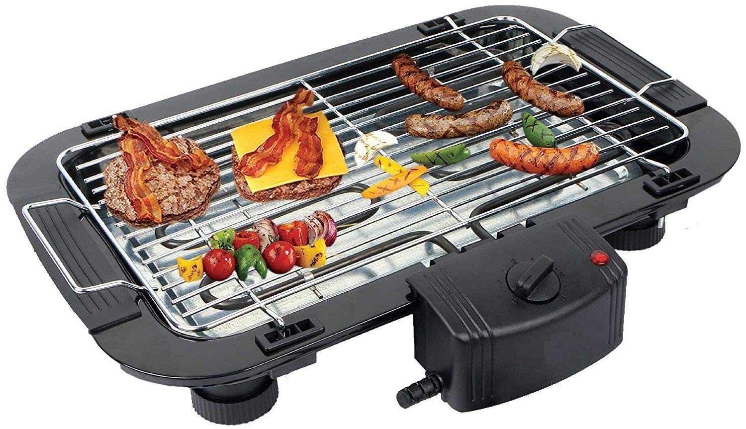 Smokeless Indoor/Outdoor Electric Barbeque Grill and Tandoor for Home Electronic PAN with Power Indicator Light - BBQ Grill Tandoori Maker, Removable Water Filled Drip Tray (Black, 2000 Walt)-image-20
