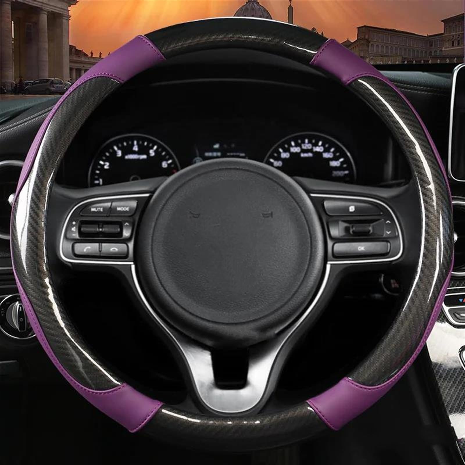 Coprivolante Per Interni Auto In Pelle Antiscivolo Accessori Per Kia Per Rio 2 3 4 X Line Per Kombi Sedan(Purple O shape)