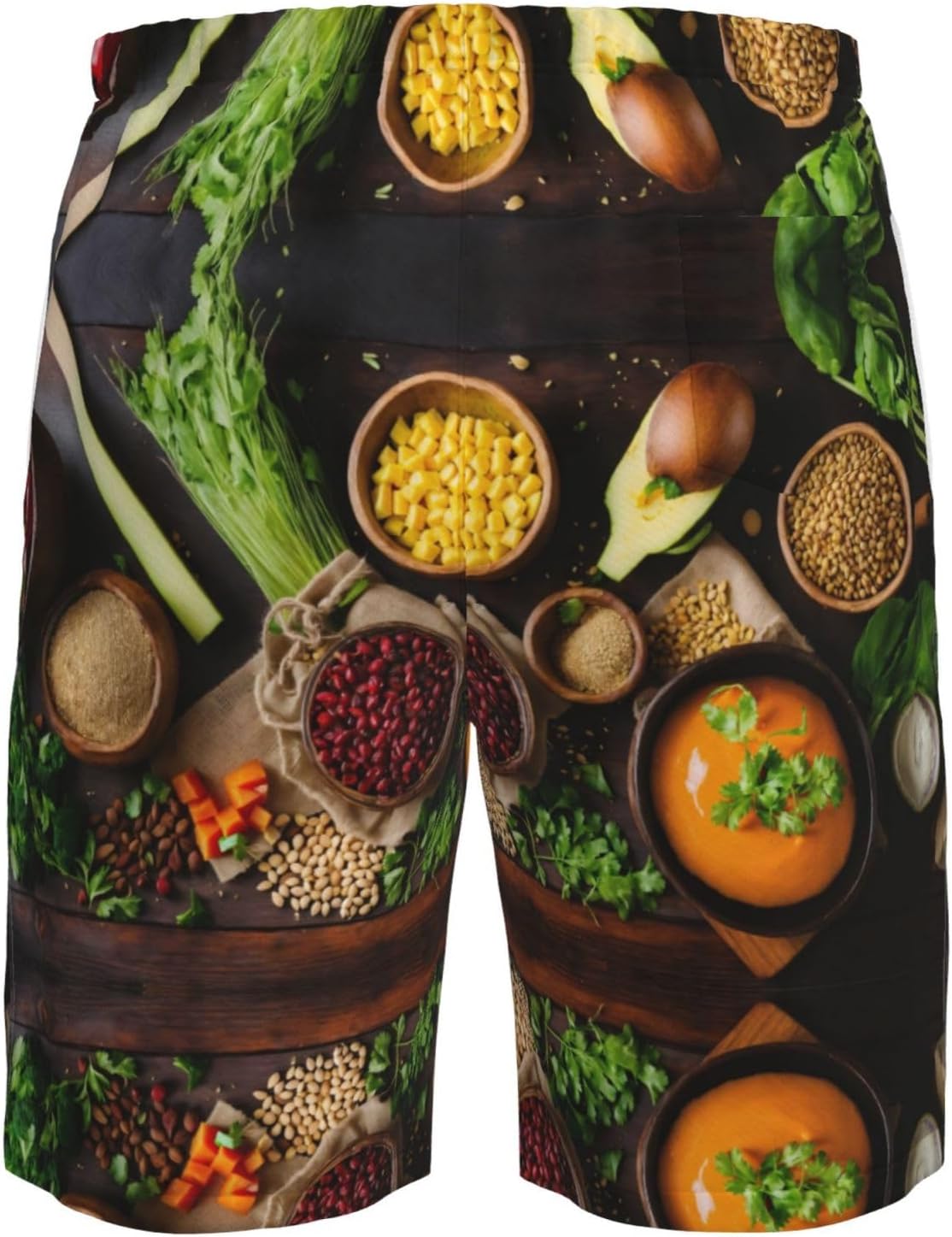 WURTON Cartoon Vegetable Fruit Print Men's Swim Trunks Quick Dry Beach Shorts with Pockets Lining Swimwear Bathing Shorts