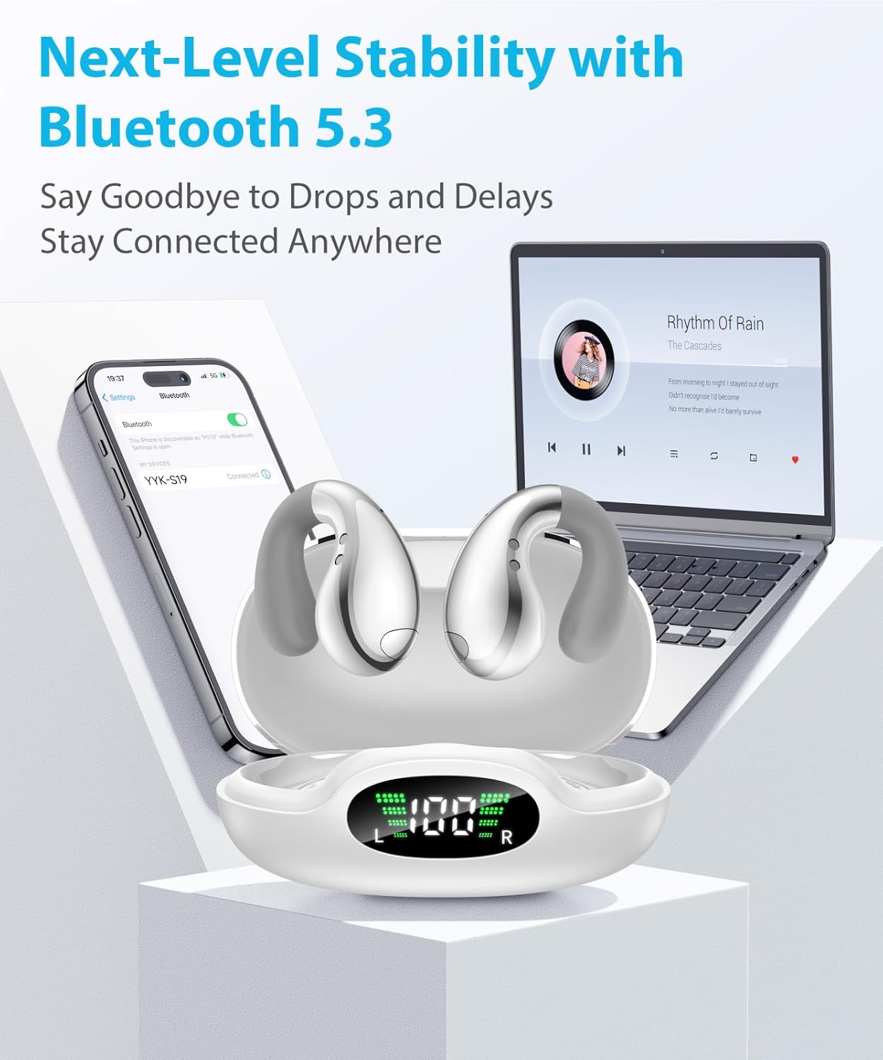 Ultra Open Ear Earbuds - Ergonomic Clip-On Earbuds, Bone Conduction Over-The-Ear Headphones with Waterproof Design and Secure Fit for Small Ears, Crystal Silver - Image 7