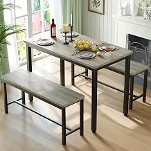 Tatub Dining Table Set for 4 People 3 Piece Kitchen Table with 2 Benches Space Saver Dining Room Set for Breakfast Corner or Small Space, Gray